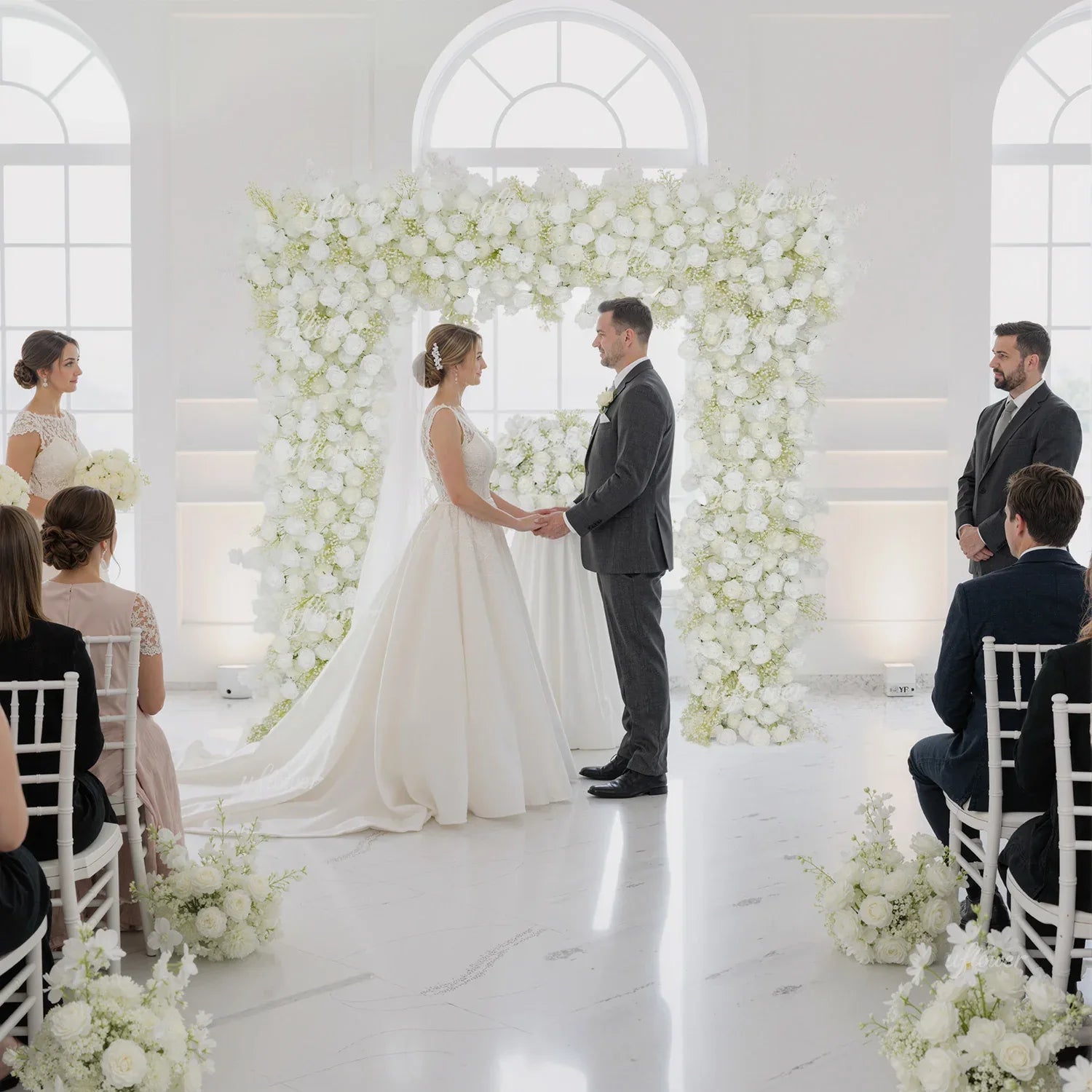 Uflower White Baby breath Rose Wedding Backdrop Arch Decor SET80064-01 - Uflower