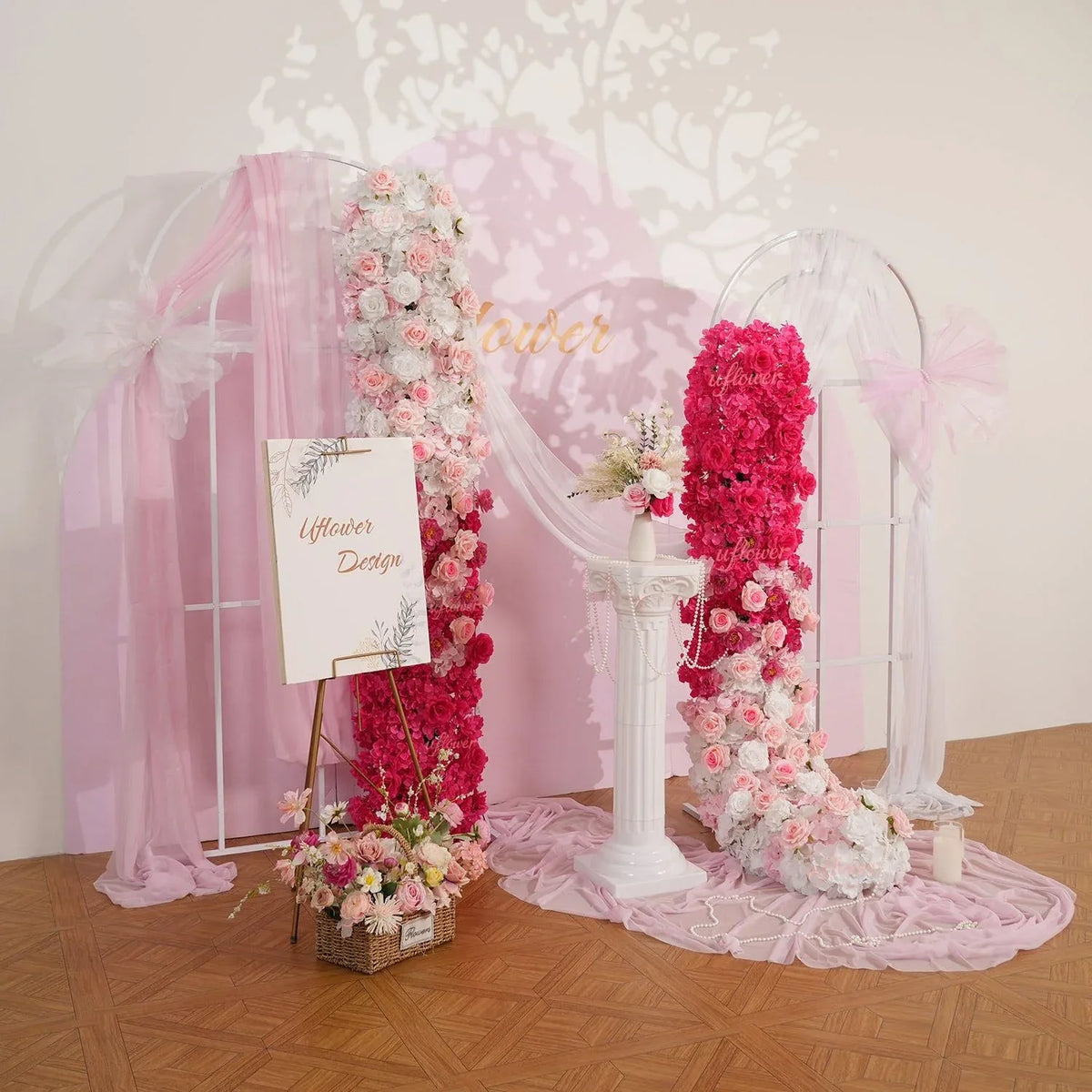 Uflower Gradient Pink Flower Row Wedding Party Backdrop Decor SET80179 - Uflower