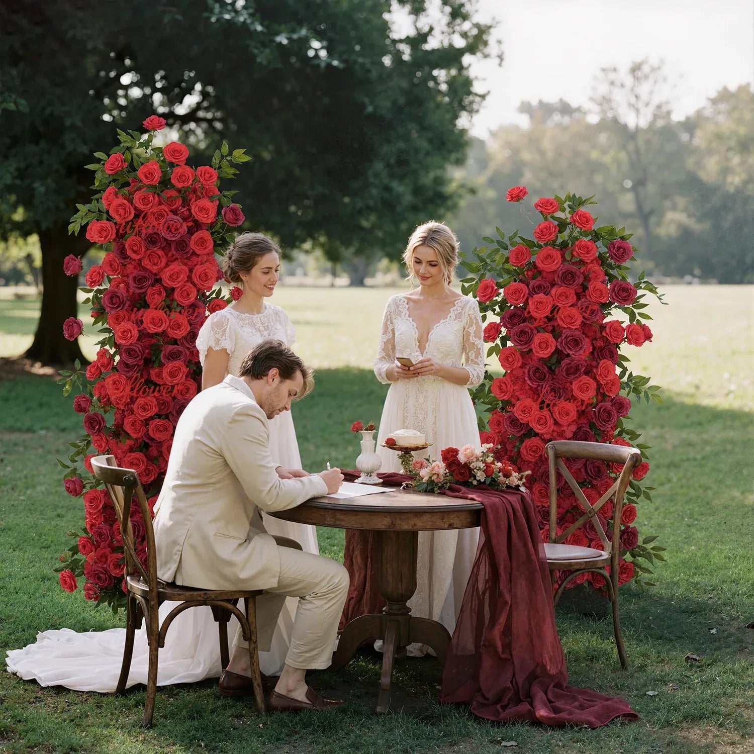 Uflower Artificial Red Rose Wedding KT Background Board Decor Flower Row SET80048 - Uflower