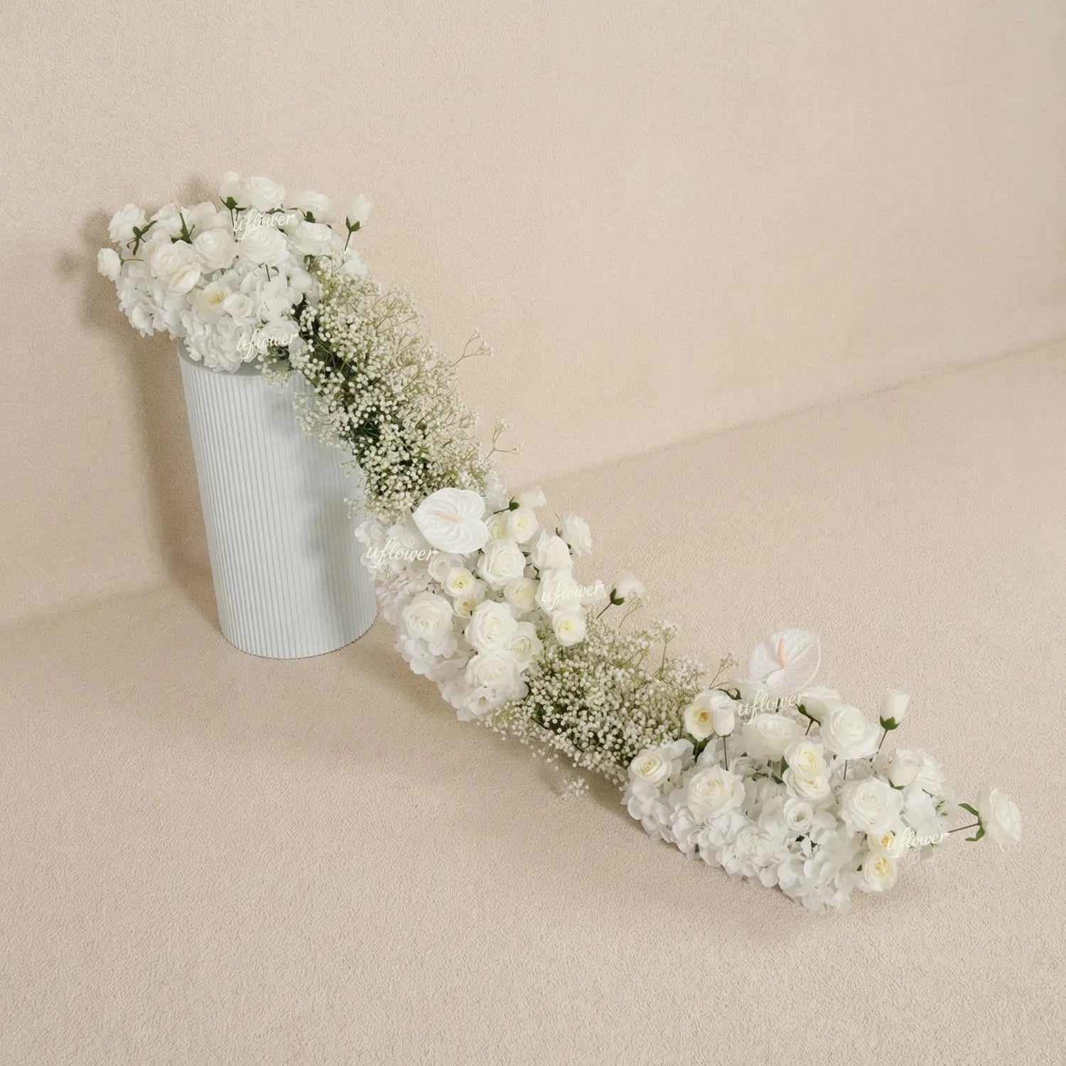 Uflower White Baby's Breath Flower Row Wedding KT Backdrop Decor SET80170