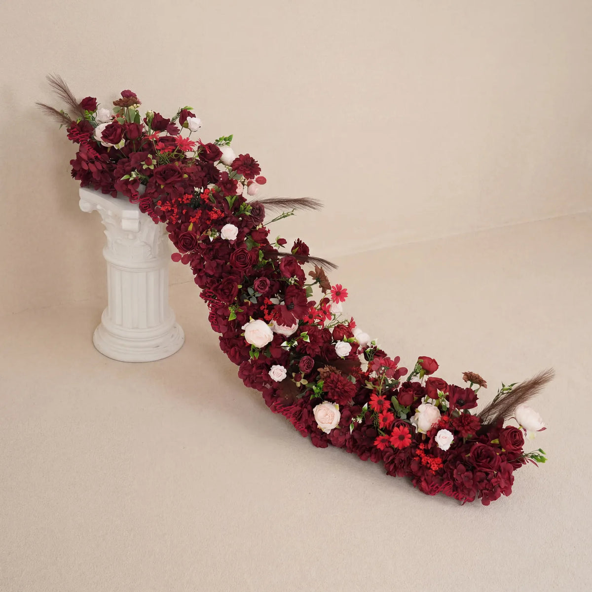 Uflower Luxury Burgundy Floral Row Wedding & Event Backdrop MC80308-01