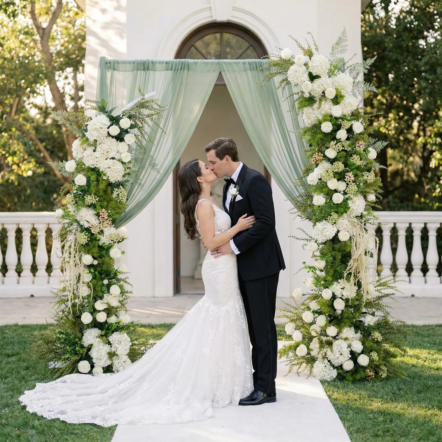 Uflower White Floral Greenery Horn Arch Wedding Party Backdrop Decor SET80220