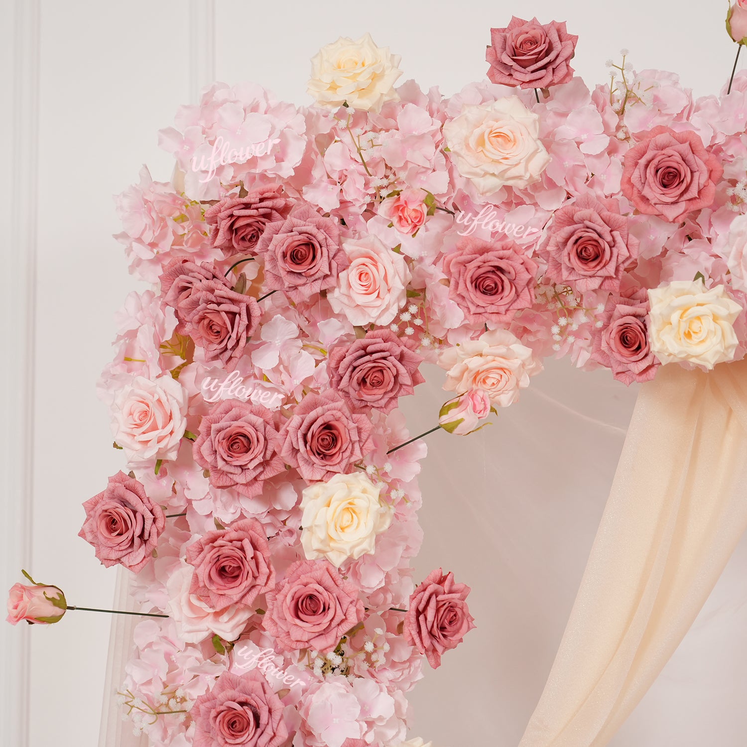 Uflower Pink Rose Floral Square Arch Wedding Party Backdrop Decoration SET80236