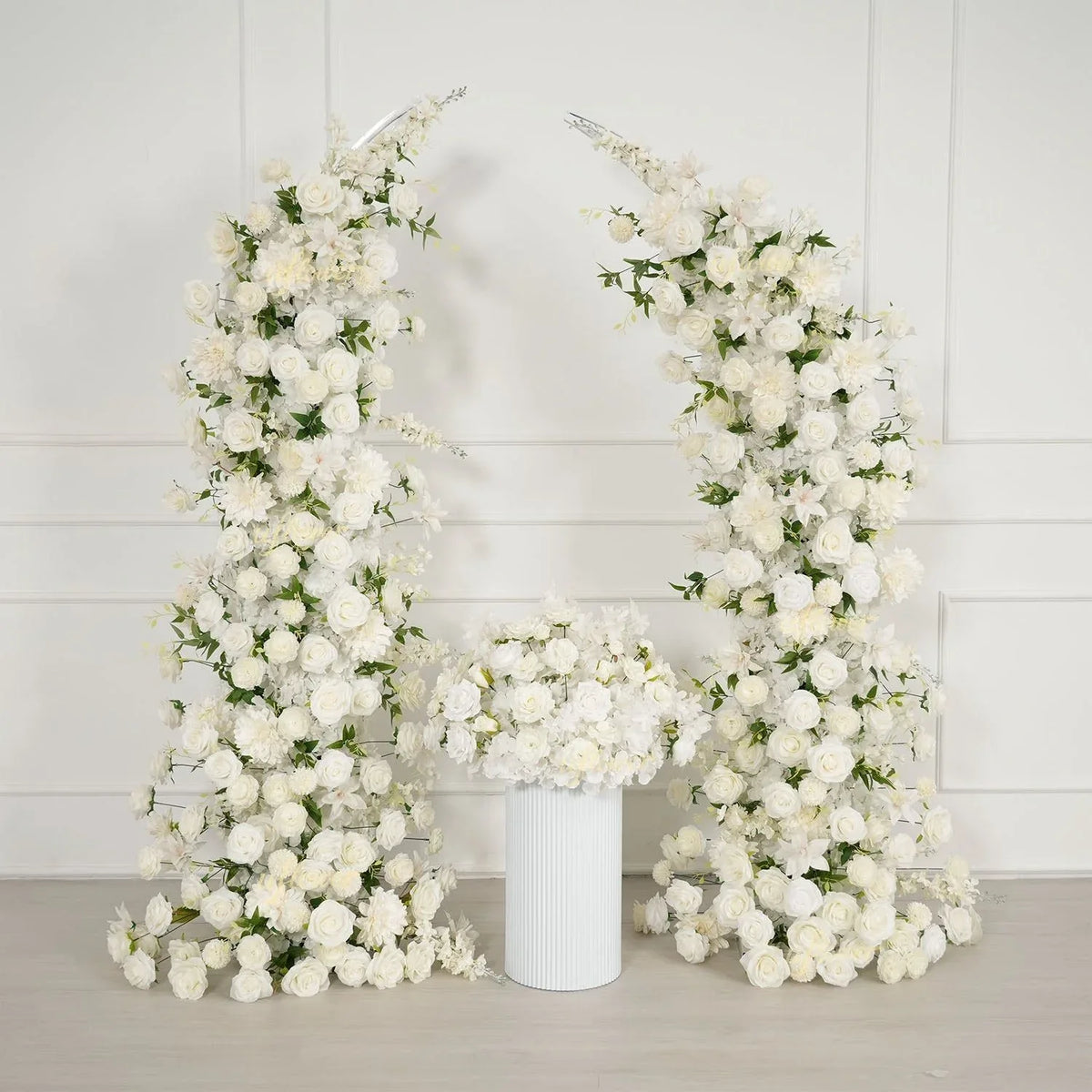 Uflower White Dahlia Floral Horn Arch Wedding Party Backdrop Decor SET
