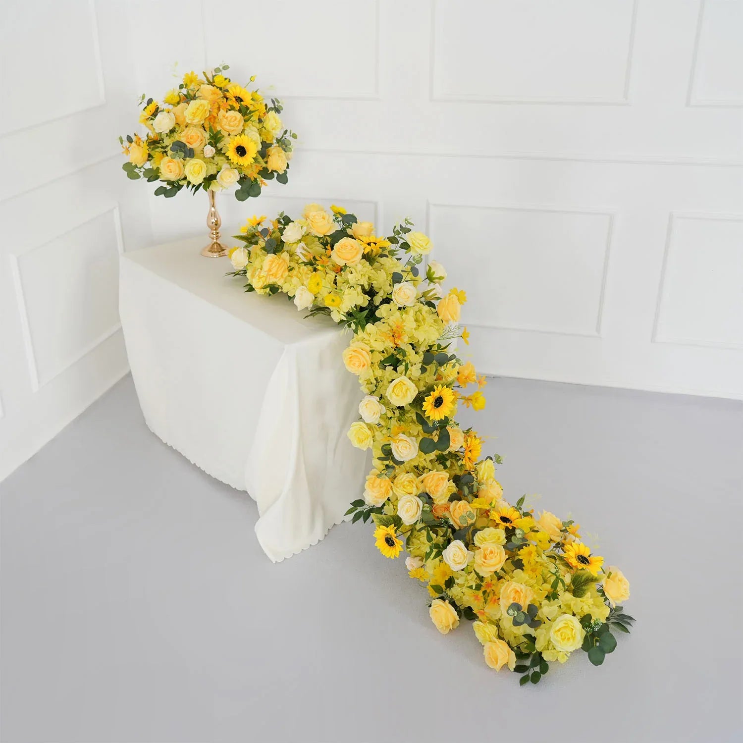 Uflower Yellow Rose Sunflower Table Runner Sofa Floral Wedding Backdrop Decor SET80150 - Uflower