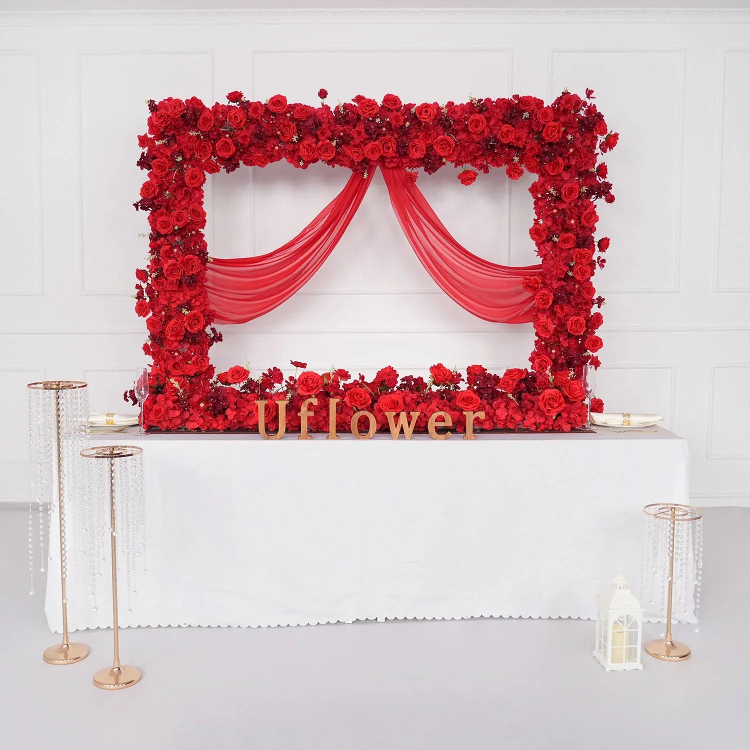 Uflower Red Rose Floral Square Arch Wedding Party Backdrop Decoration MC80126 - Uflower