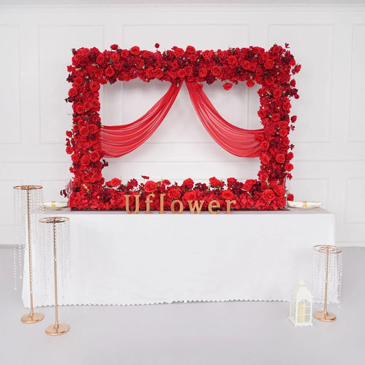 Uflower Red Rose Floral Square Arch Wedding Party Backdrop Decoration MC80126 - Uflower