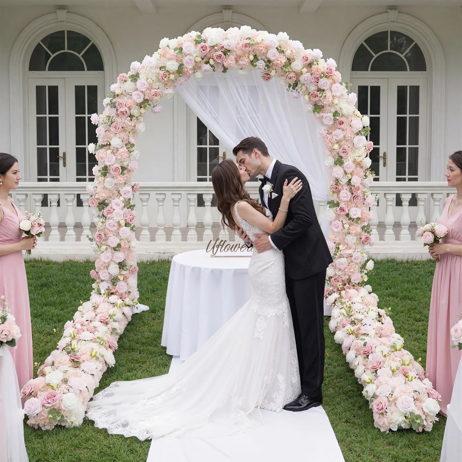 Uflower Pink Series Wedding Backdrop Arch Decor Floral Arrangement SET80097