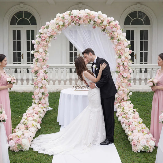 Décoration d'arche de toile de fond de mariage série Uflower Pink Arrangement floral ENSEMBLE80097