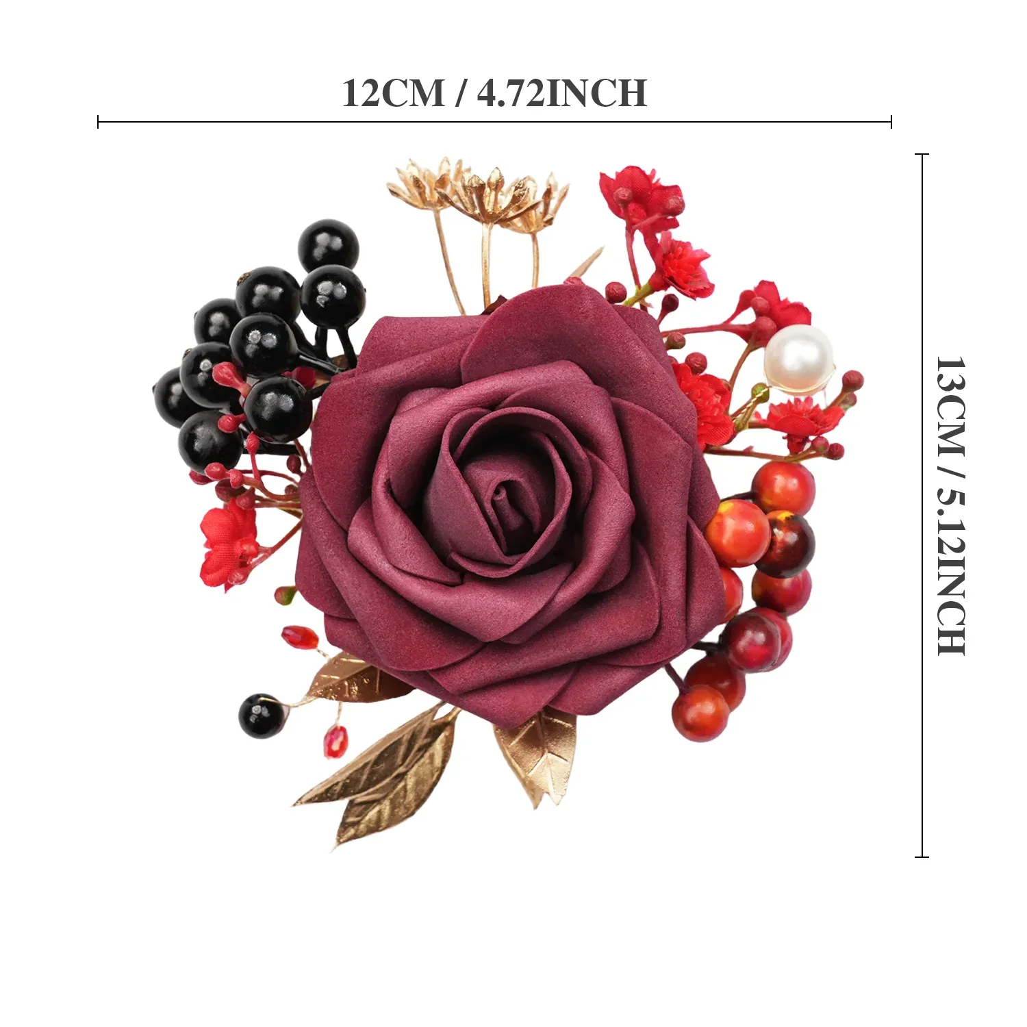 Uflower Black Burgundy Bride Bouquet Wrist Corsage Groom Boutonniere Set Wedding Event Supplies SET80080-11 - Uflower