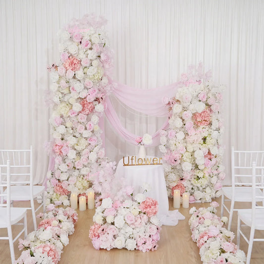 Uflower Artificial White Pink Rose Wedding KT Background Board Decor Flower Row SET80010 - Uflower