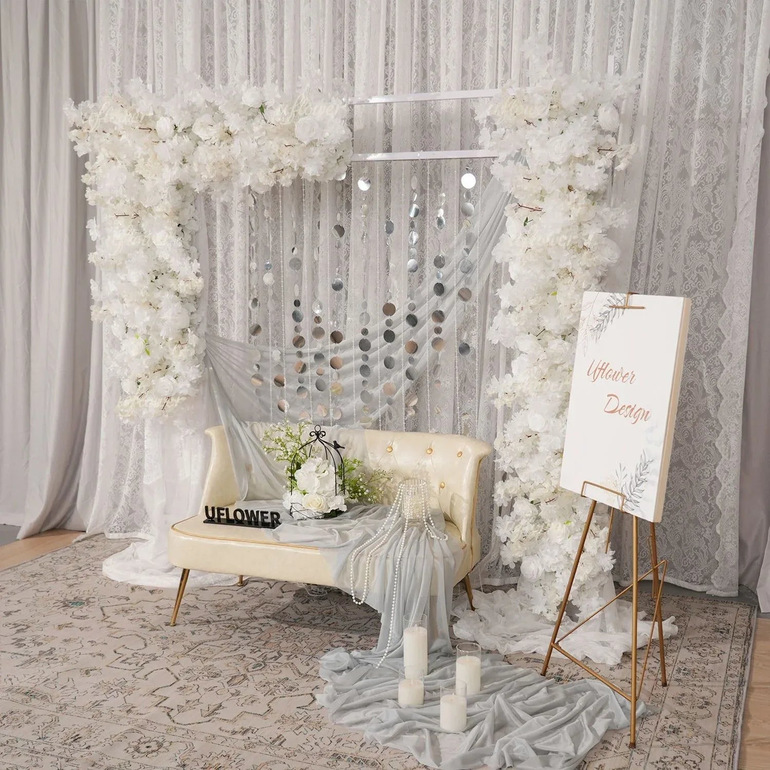 Uflower White Cherry Blossom Flower Row Wedding KT Backdrop Decor SET80166 - Uflower