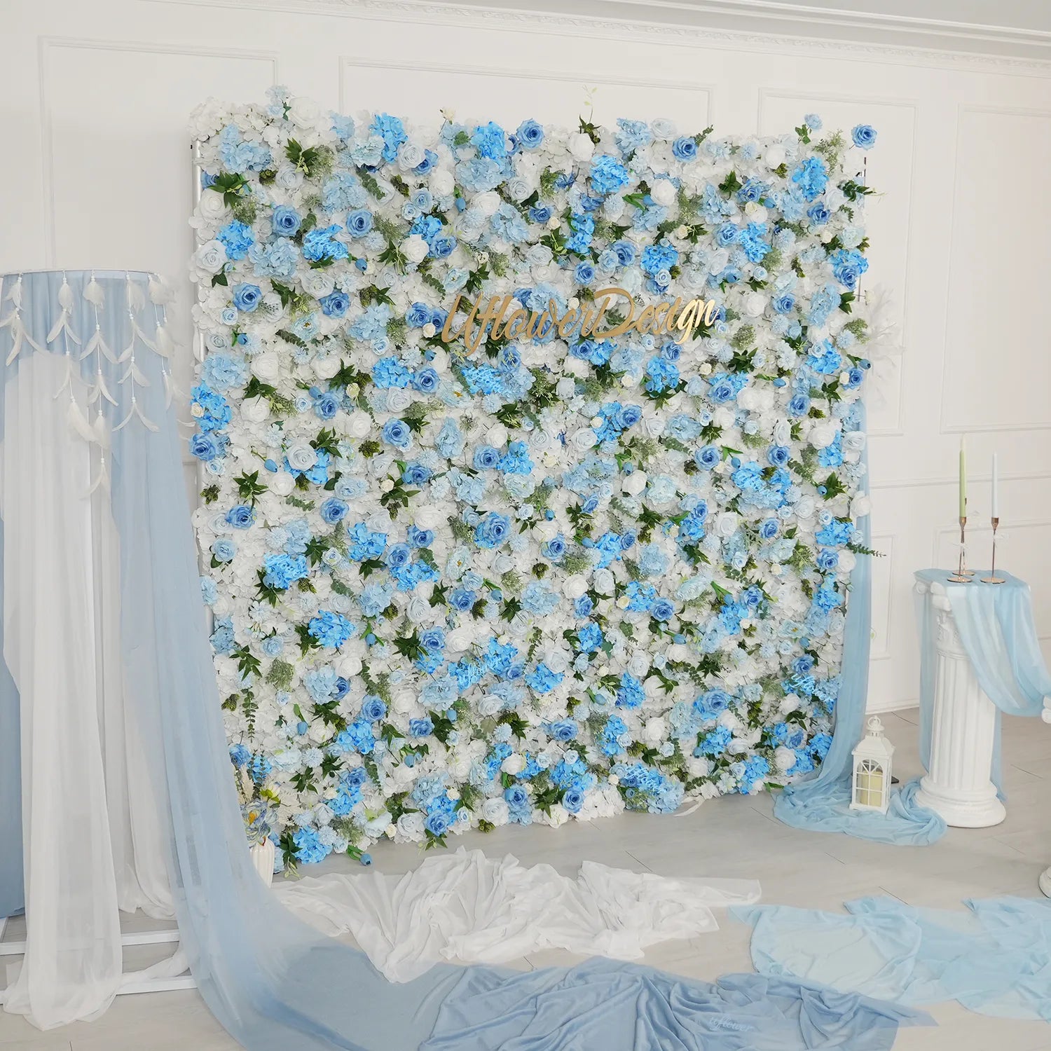 Uflower Blue White Flower Wall Backdrop Wedding Party Decoration SET80225