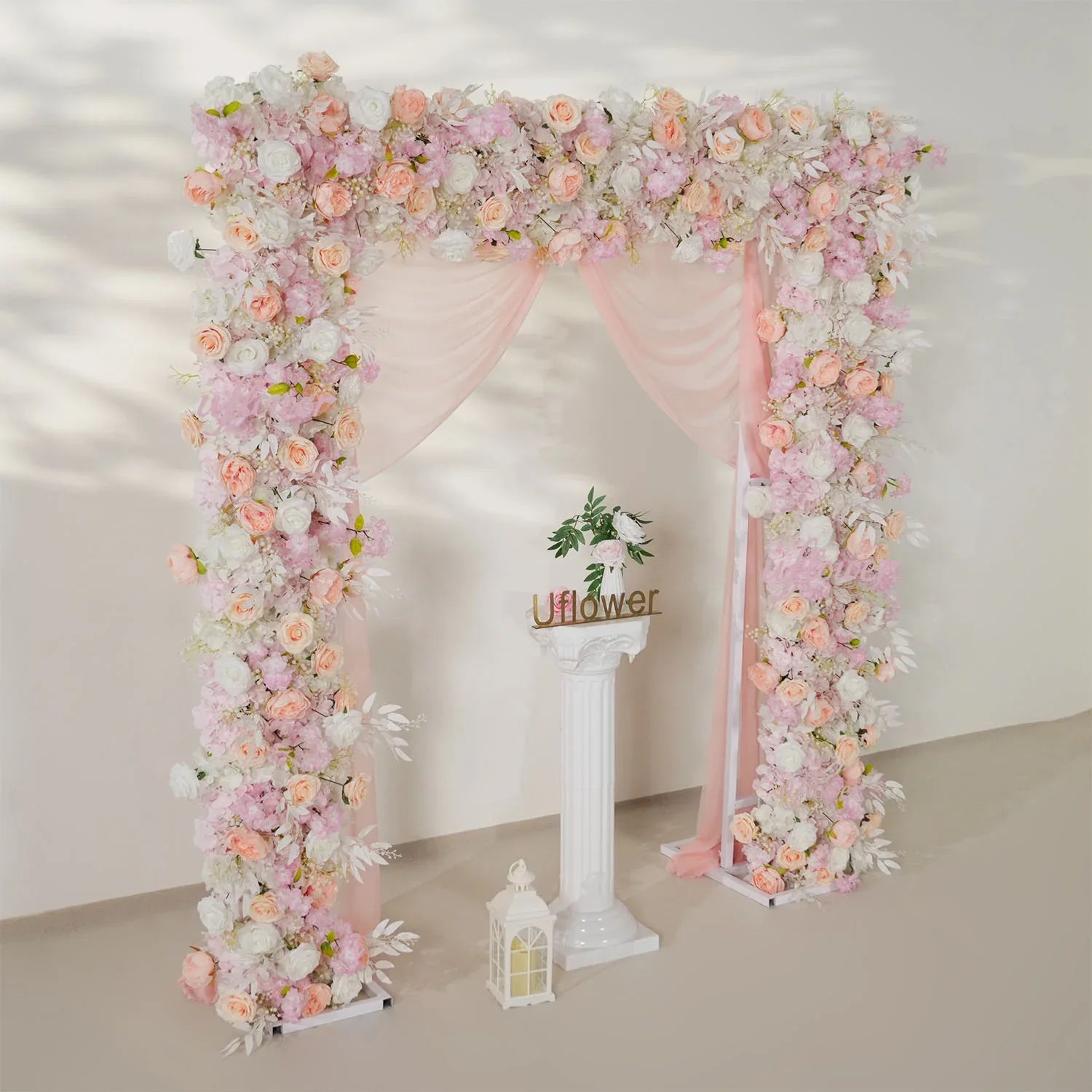 Uflower Pink White Rose Floral Square Arch Wedding Party Backdrop Decoration SET80138 - Uflower
