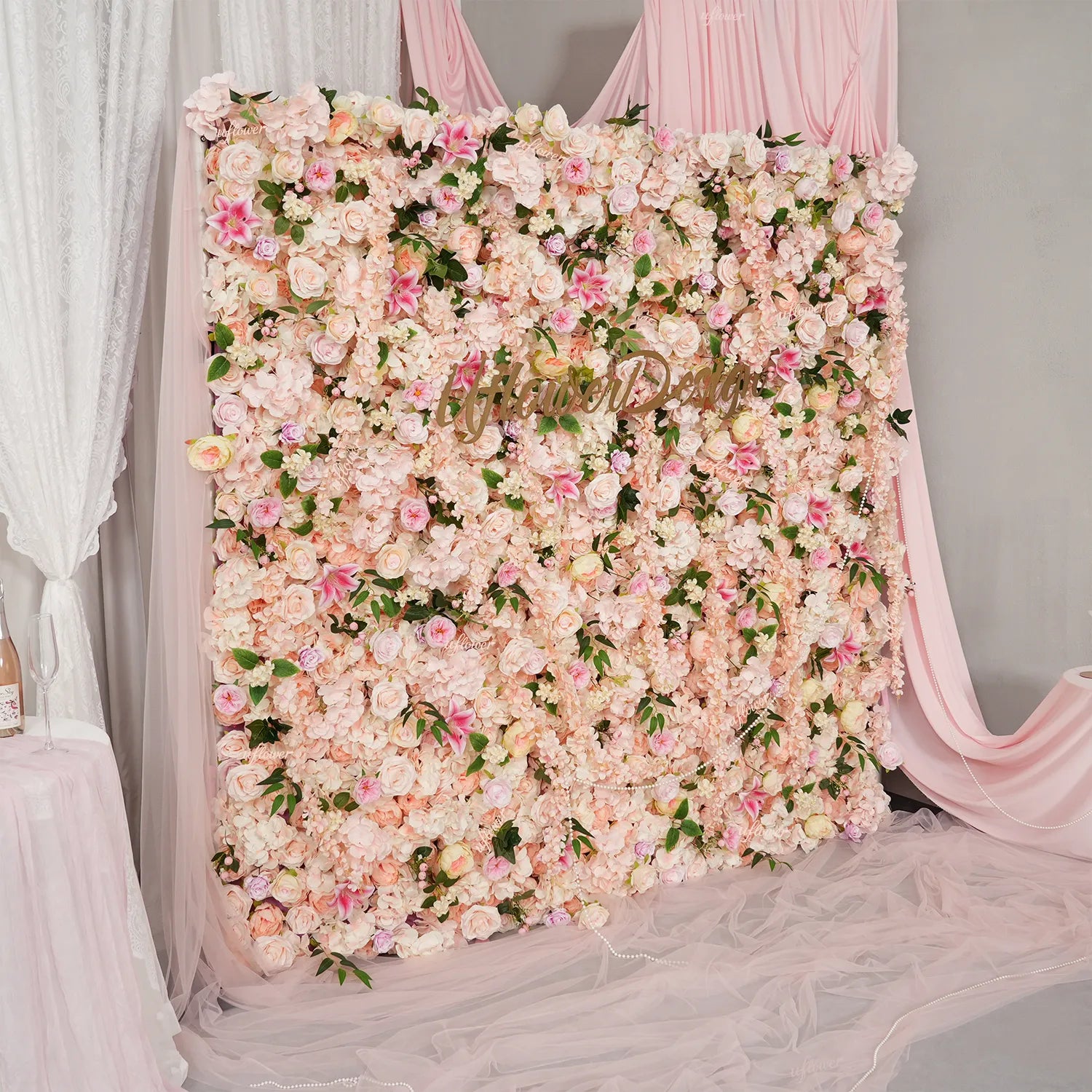 Uflower Blush Pink Wisteria Flower Wall Backdrop Wedding Party Decoration SET80232