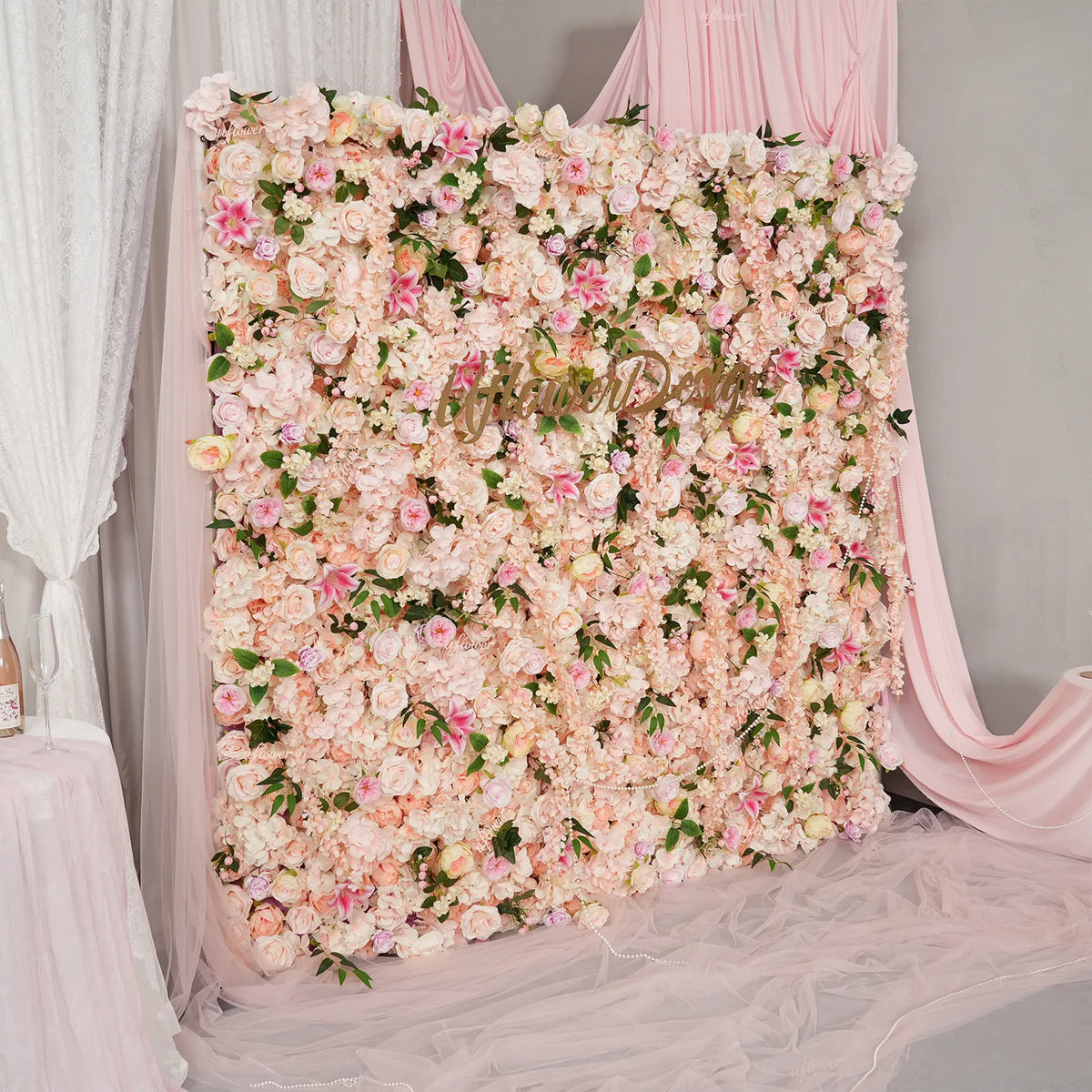 Uflower Toile de fond murale fleurie glycines rose poudré pour mariage et fête SET80232