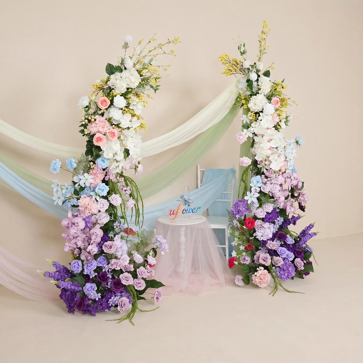 Uflower Purple Horn Arch Wedding Backdrop Party Event Decor Props SET80250-01