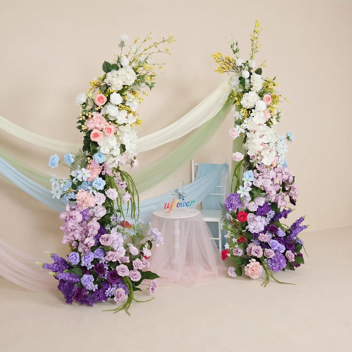 Uflower Purple Horn Arch Wedding Backdrop Party Event Decor Props SET80250-01