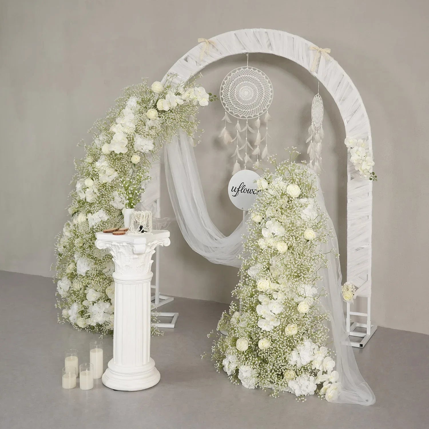 Uflower White Baby's Breath Horn Arch Wedding Party Backdrop Decor SET80211 - Uflower