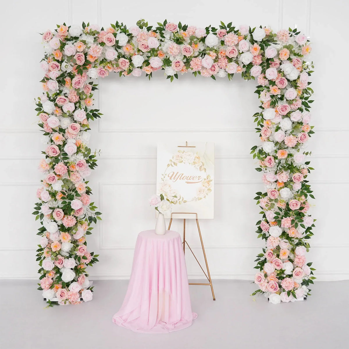 Uflower White Pink Rose Floral Square Arch Wedding Party Backdrop Decoration SET80117 - Uflower