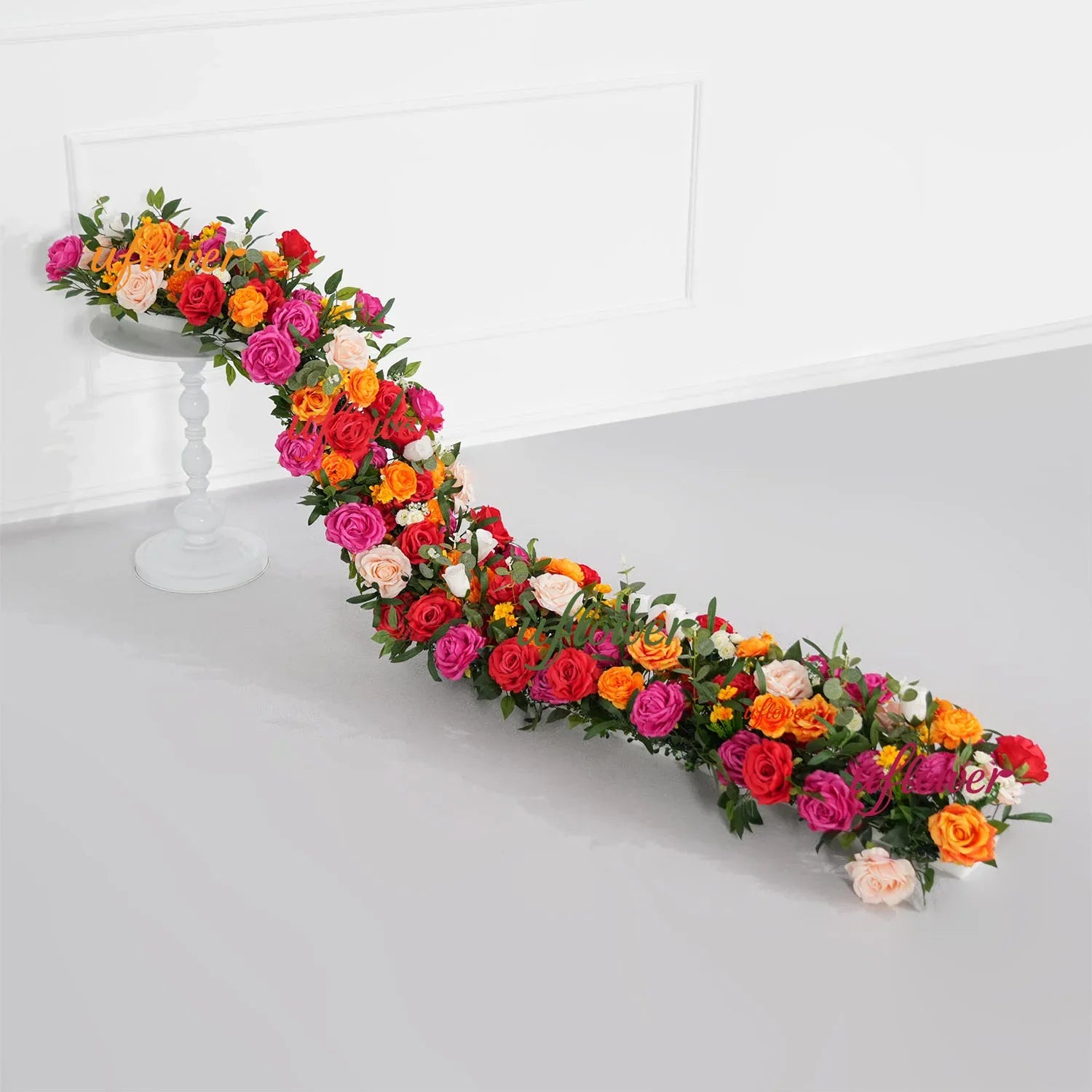 Uflower Colored Rose Table Runner Sofa Floral Wedding Backdrop Decor S