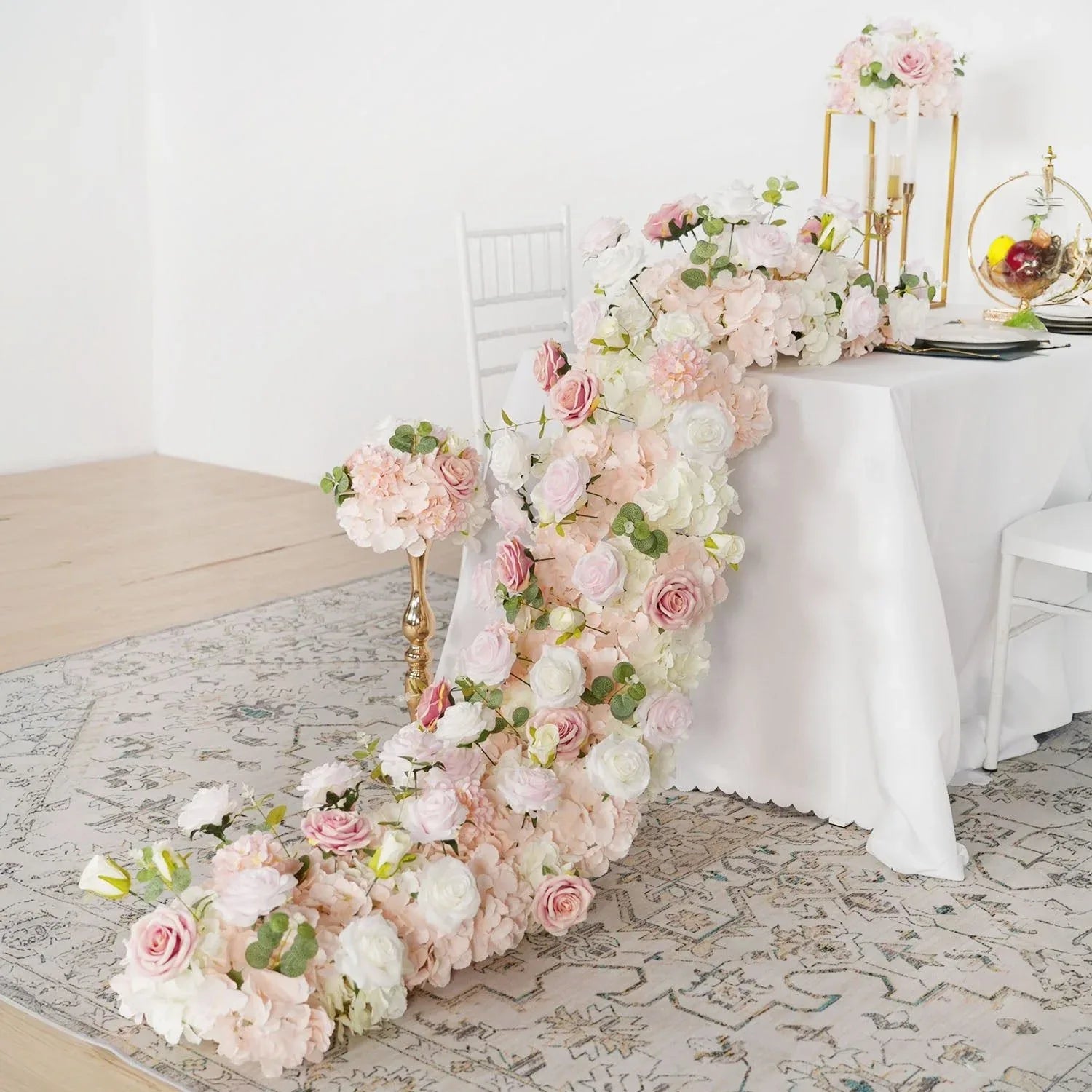 Uflower Pink Rose Table Runner Sofa Floral Wedding Backdrop Decor SET80096 - Uflower