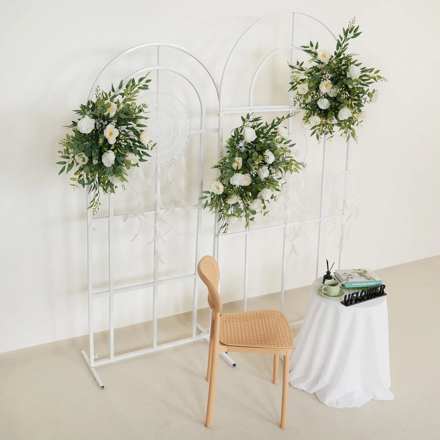 Uflower Artificial White Green Wedding KT Backdrop Flower Row Decor SET80066 - Uflower