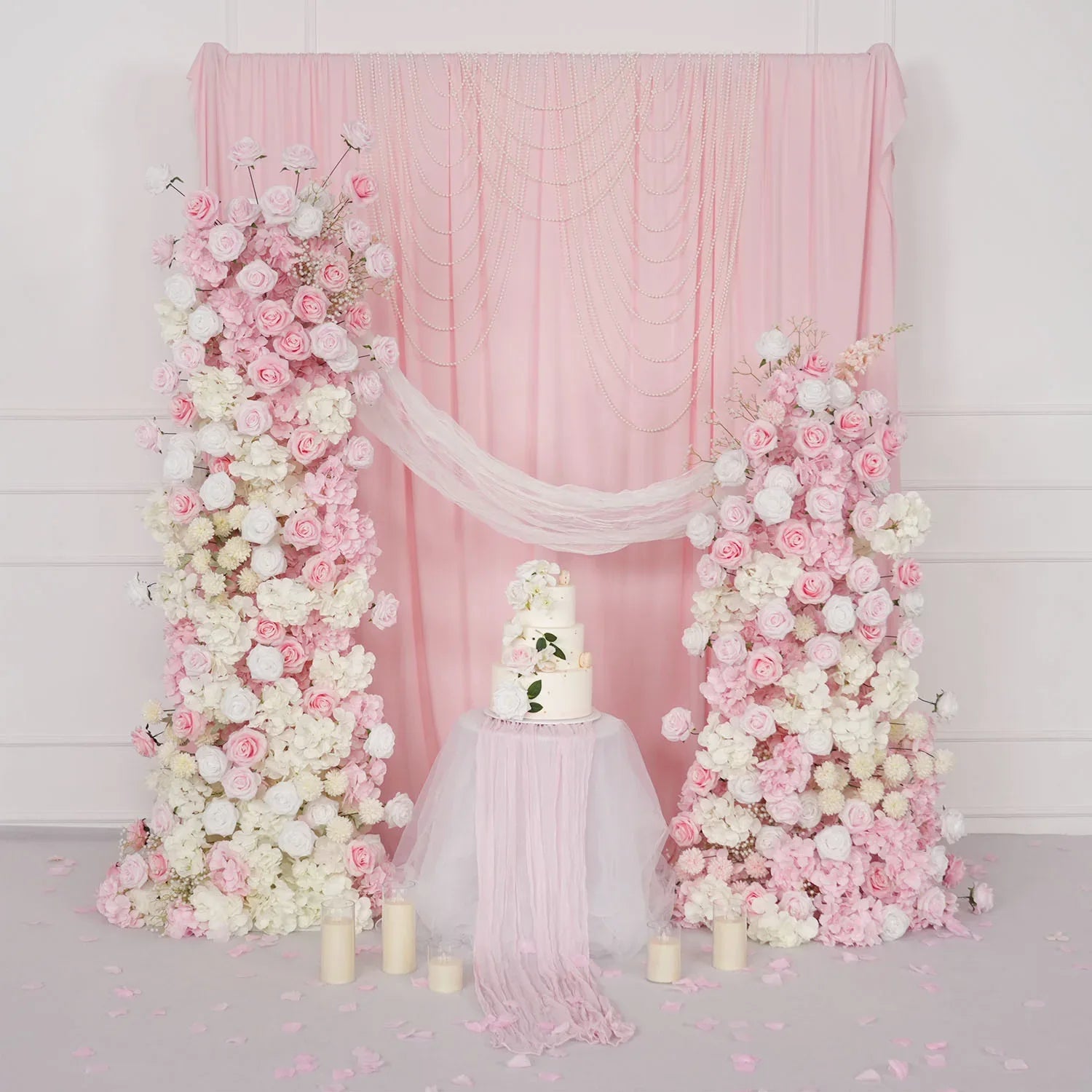 Uflower Artificial Pink White Wedding KT Backdrop Flower Row Decor SET80126 - Uflower
