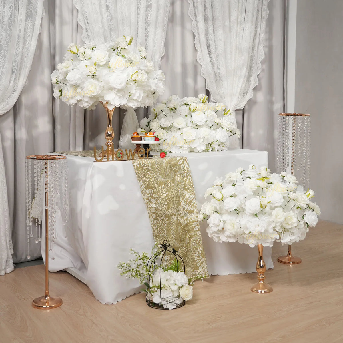Uflower White Table Centerpiece Floral Ball Wedding Table Decoration MB80093-01