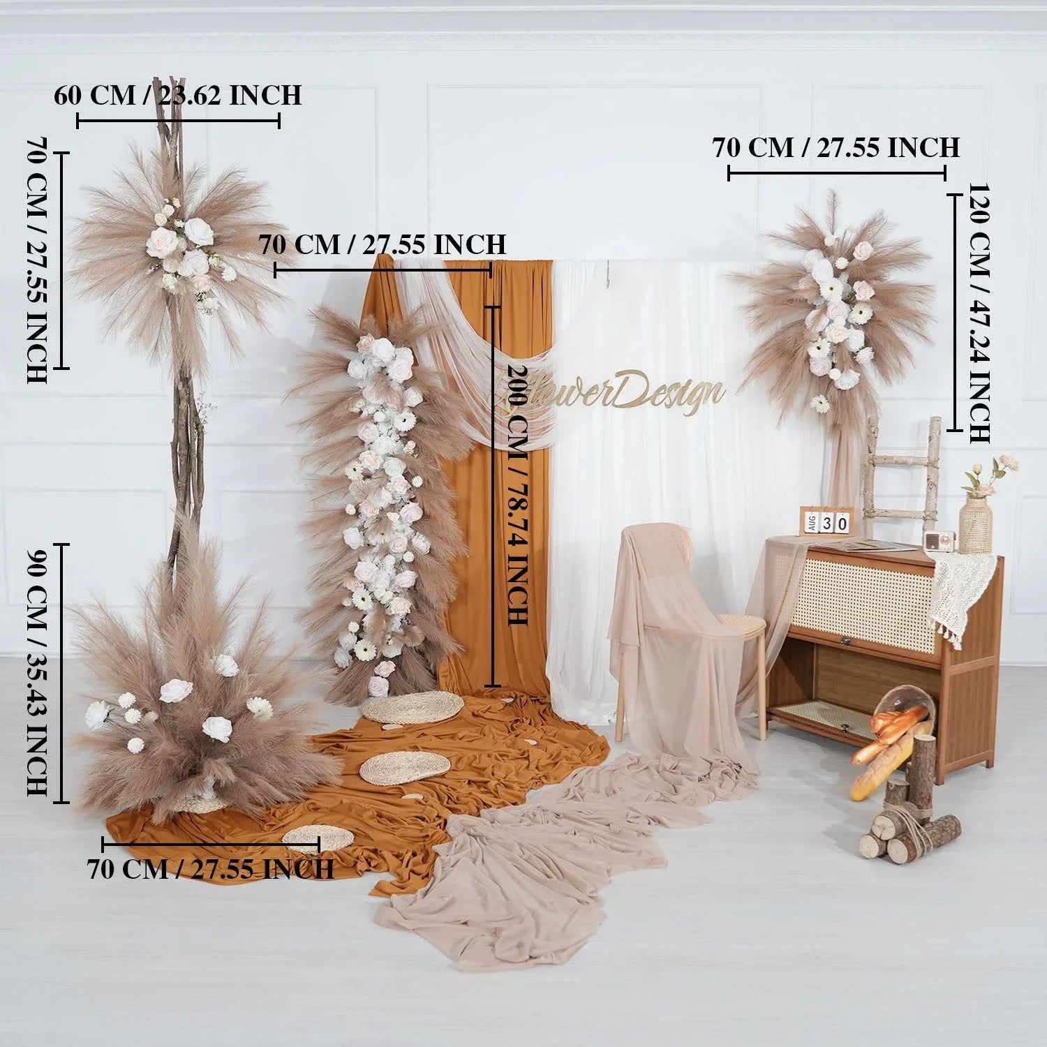 Uflower Pampas Grass Rose Wedding Floral Arrangement KT Backdrop Decor SET80163 - Uflower