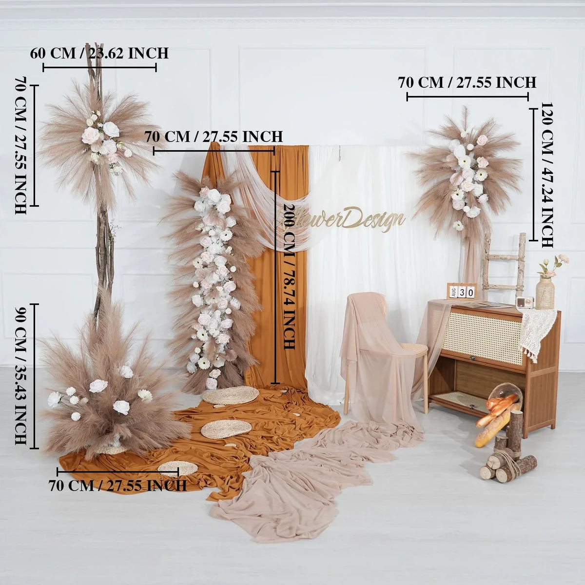 Uflower Pampas Grass Rose Wedding Floral Arrangement KT Backdrop Decor SET80163 - Uflower