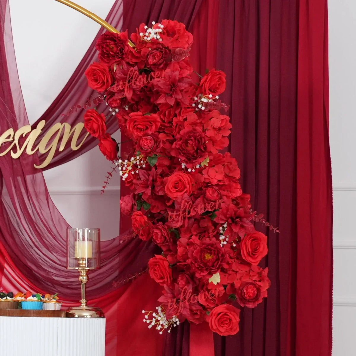 Uflower Artificial Red Wedding KT Backdrop Flower Row Decor SET80171 - Uflower