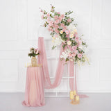 Uflower Artificial Pink Rose Green Leaf Flower Row Wedding KT Backdrop Decor MC80121-01 - Uflower