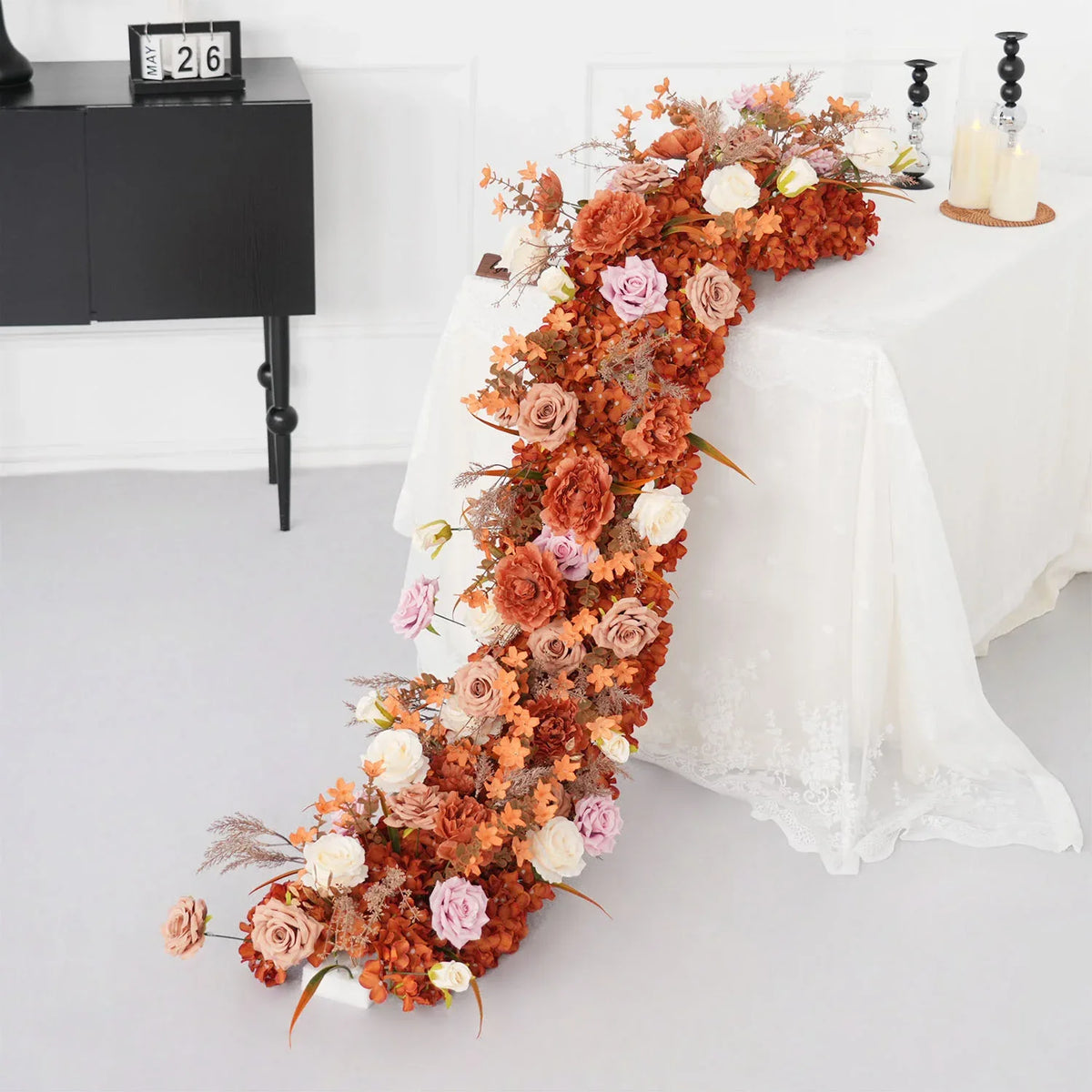 Uflower Artificial Autumn Brown Flower Row Sofa Table Runner Floor Flower Arrangement MC80117-01 - Uflower