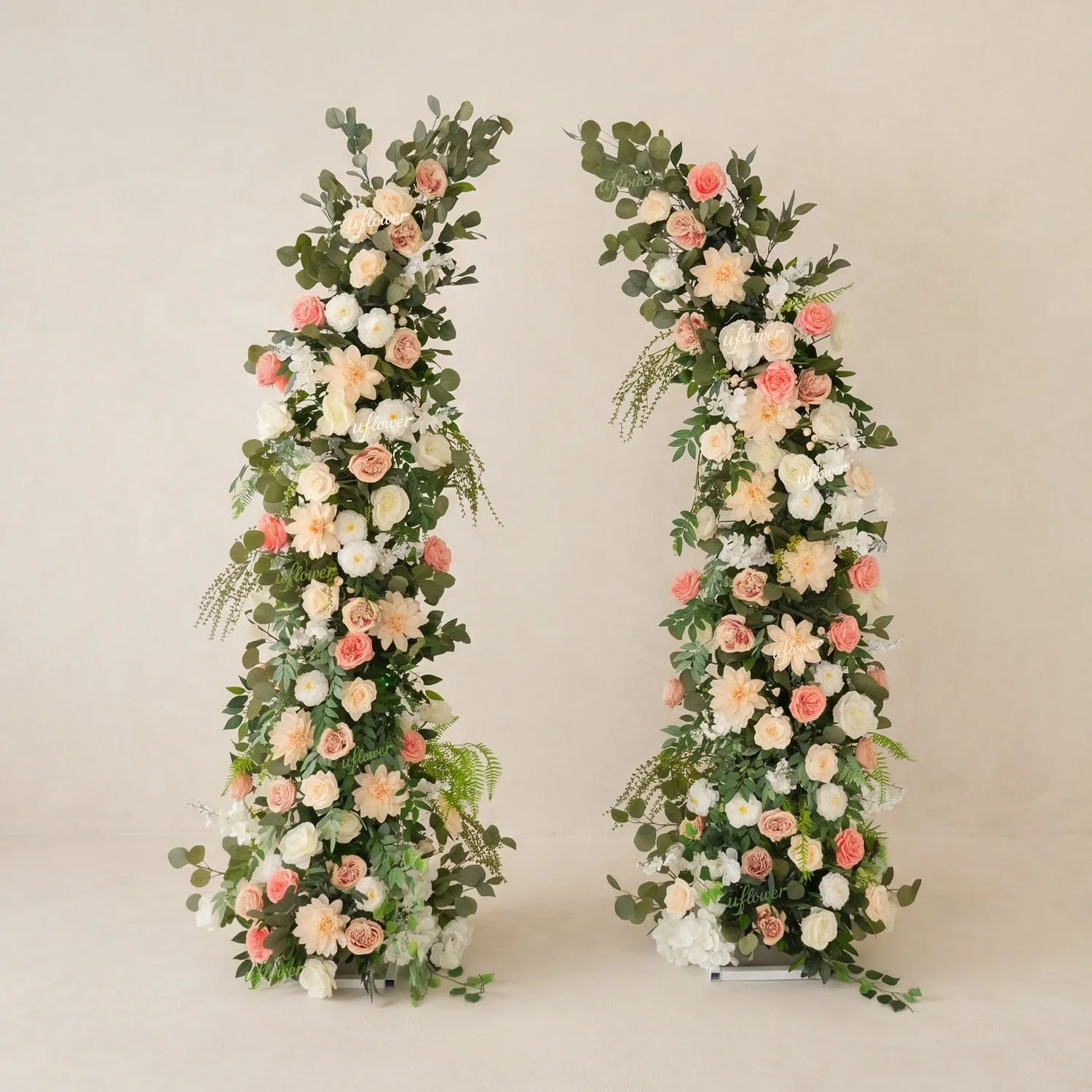 Uflower Pink White Greenery Horn Arch Wedding Backdrop Party Event Decor Props SET80252-01