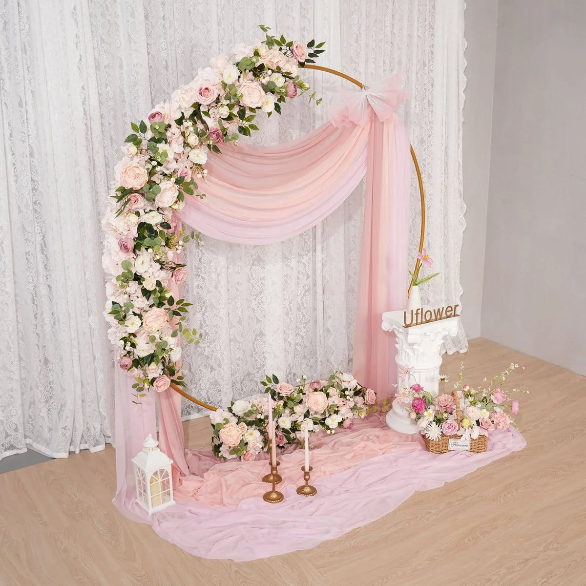Uflower Artificial Pink Rose Flower Row Wedding KT Backdrop Decor SET80172 - Uflower