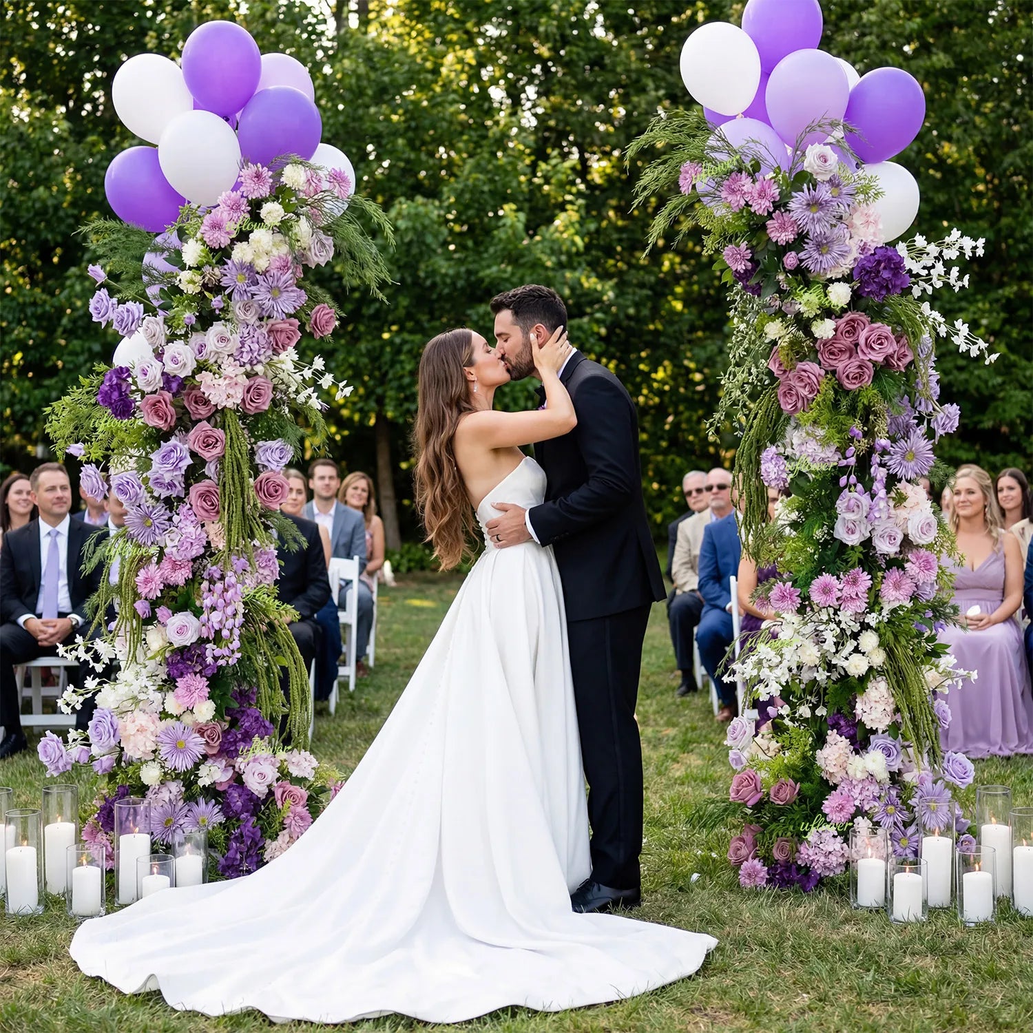 Uflower Purple Floral Greenery Arrangement Horn Arch Wedding Backdrop Props SET80227