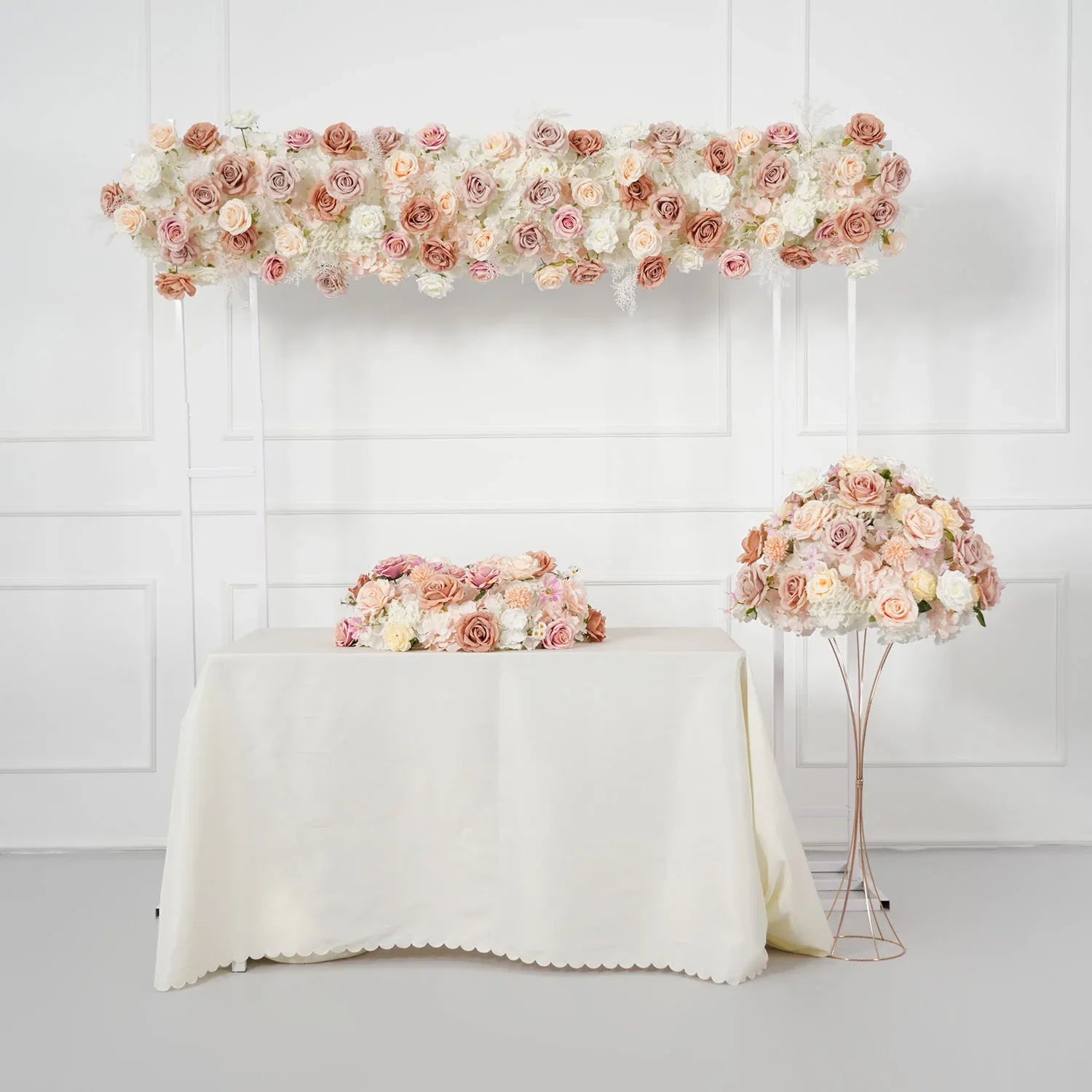 Uflower Champagne Pink Rose Arrangement Wedding Backdrop Floral Props SET80151 - Uflower