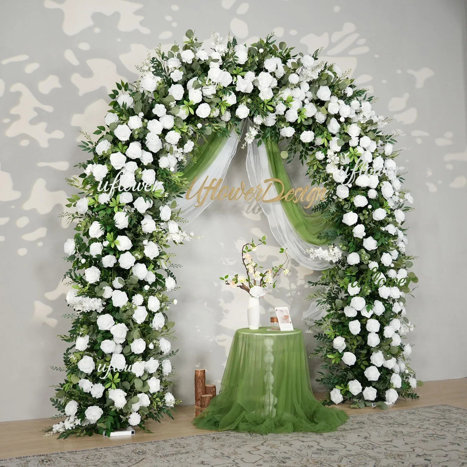 Uflower White Rose Green Leaf Floral Row Decor Wedding Backdrop Door Arch SET80147 - Uflower