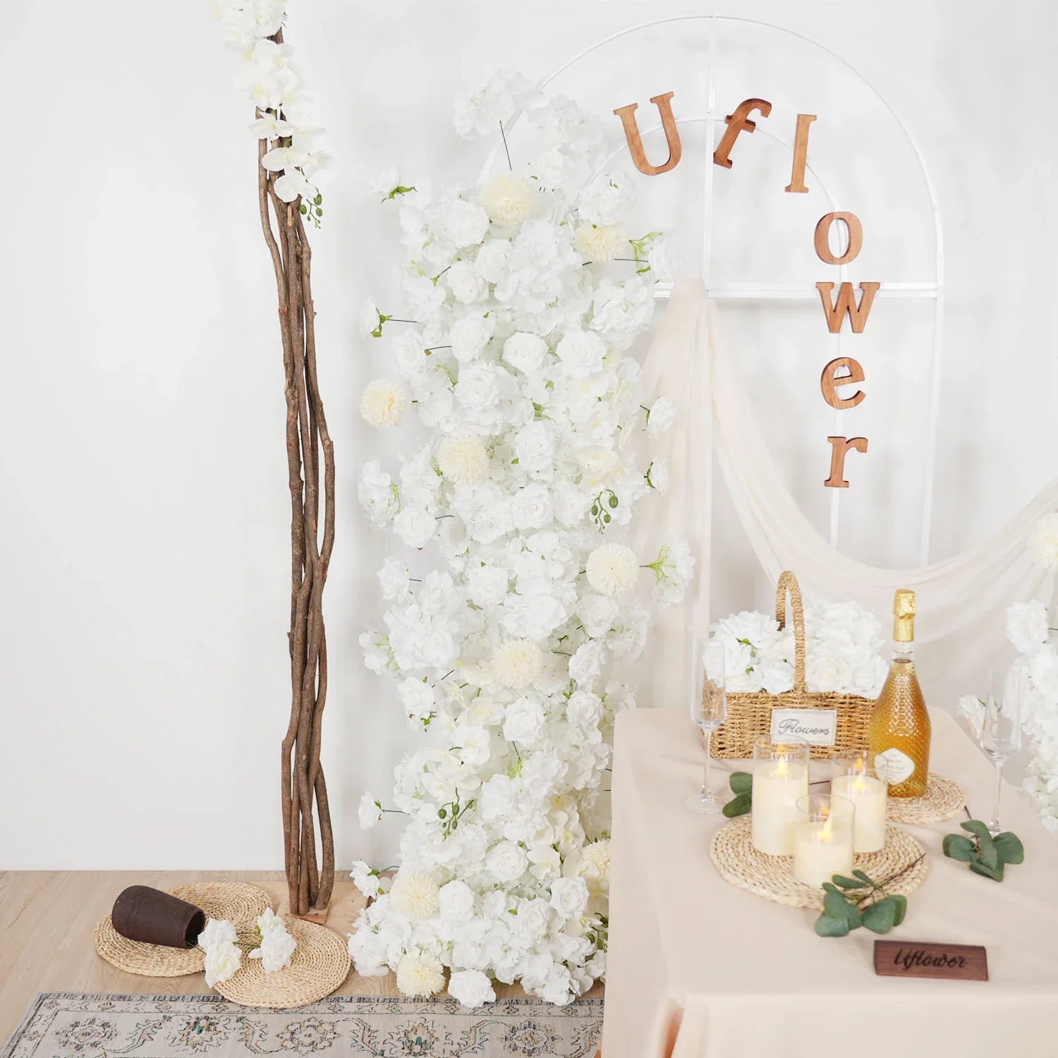 Artificial White Rose Wedding KT Backdrop Flower Row Decor SET80071 - Uflower