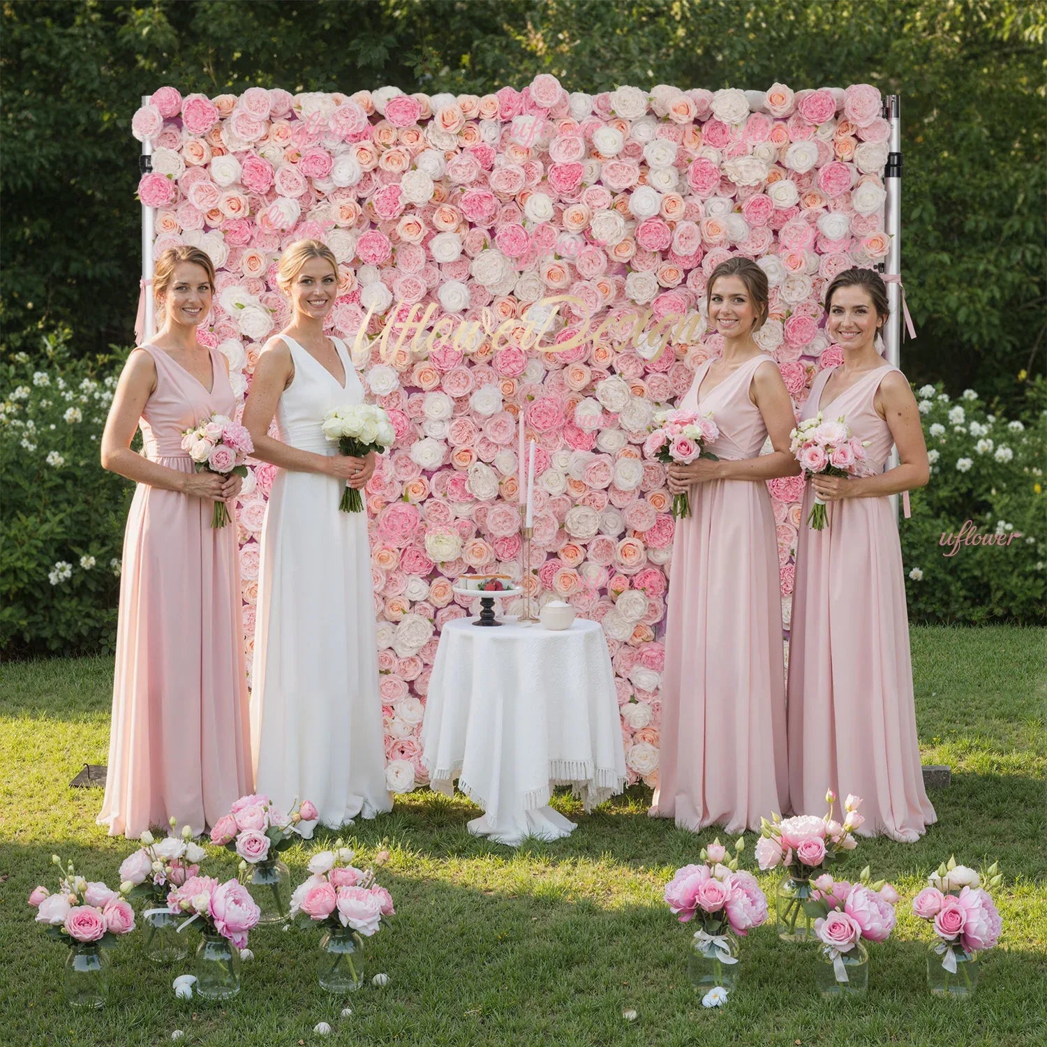 Uflower Artificial Pink Rose Wall Wedding Backdrop Decor SET80070 - Uflower
