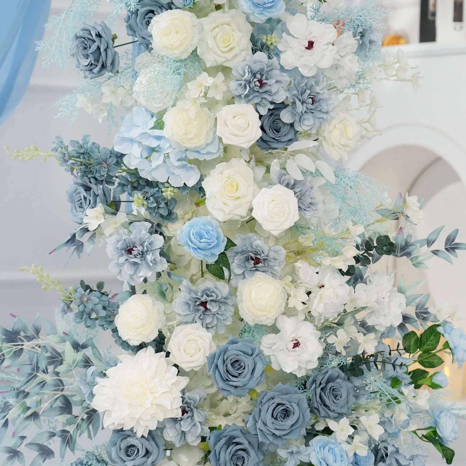 Uflower Horn Arch Blue White 5D Floral Arrangement Wedding Decor MC80138-01 - Uflower