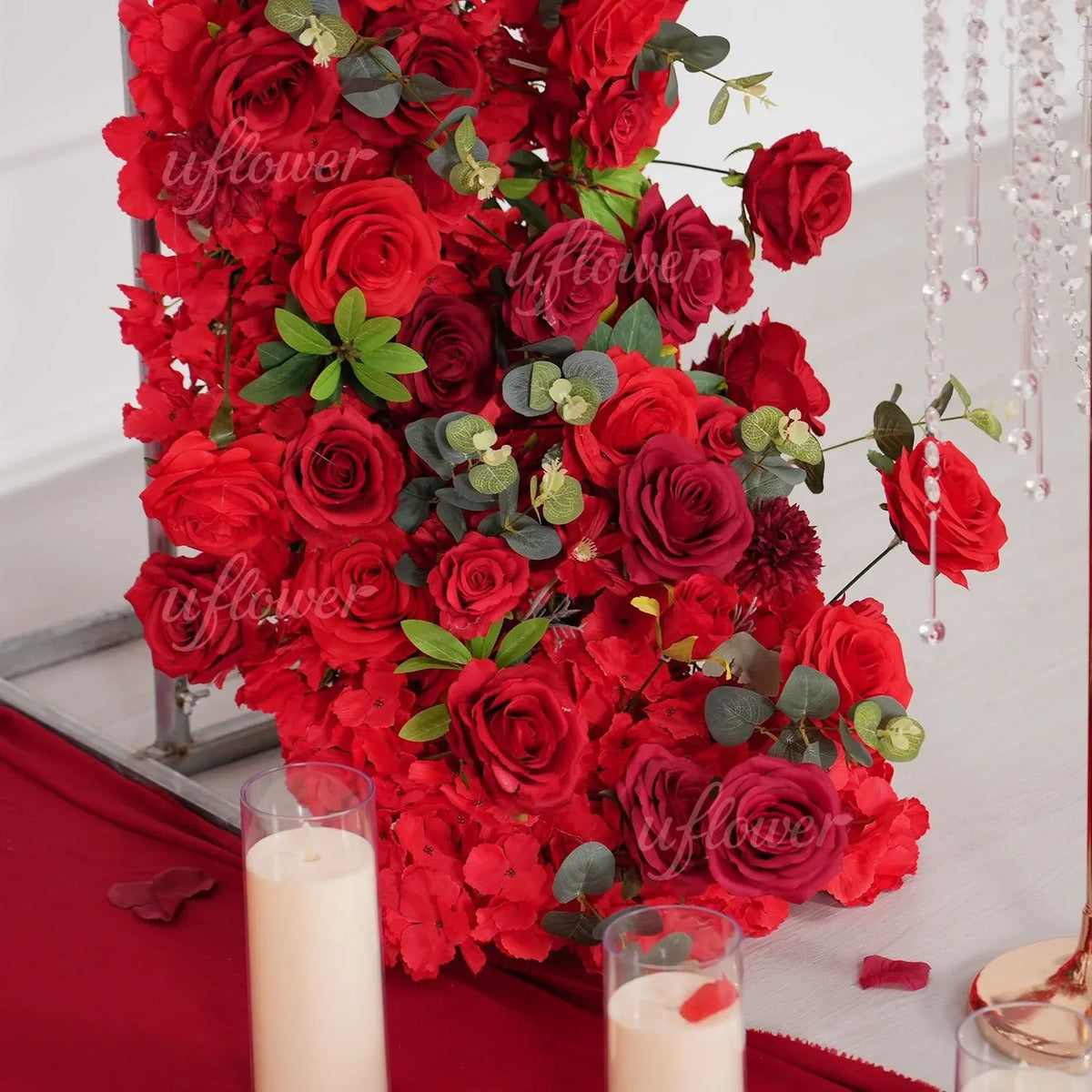 Uflower Red Rose Greenery Floral Door Arch Wedding Party Backdrop Decoration SET80174 - Uflower