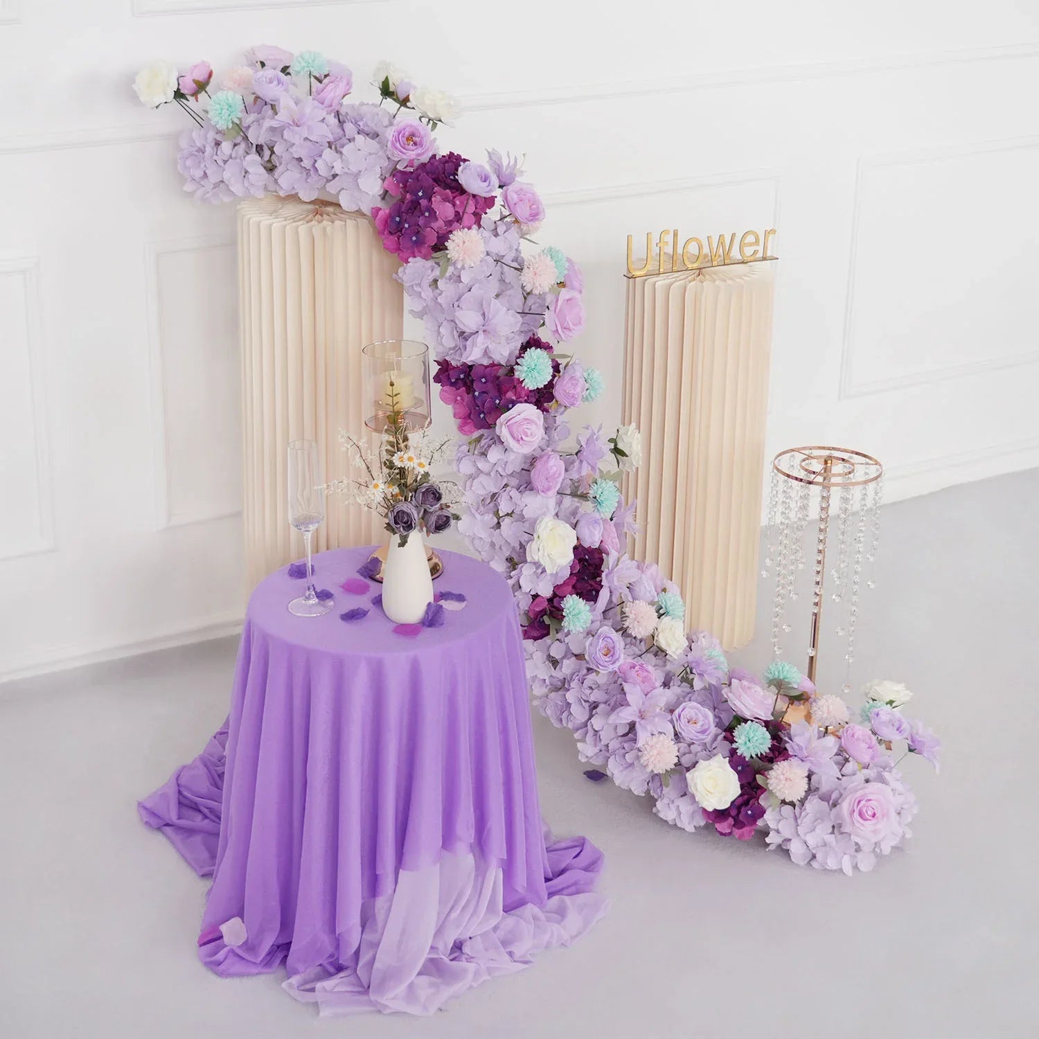 Uflower Purple Table Runner Arrangement Wedding Backdrop Wall Decor - Uflower