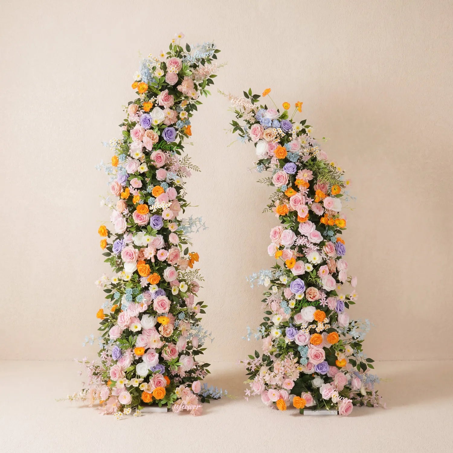 Uflower Pink Orange Greenery Floral Horn Arch Wedding Party Backdrop Decor SET80234