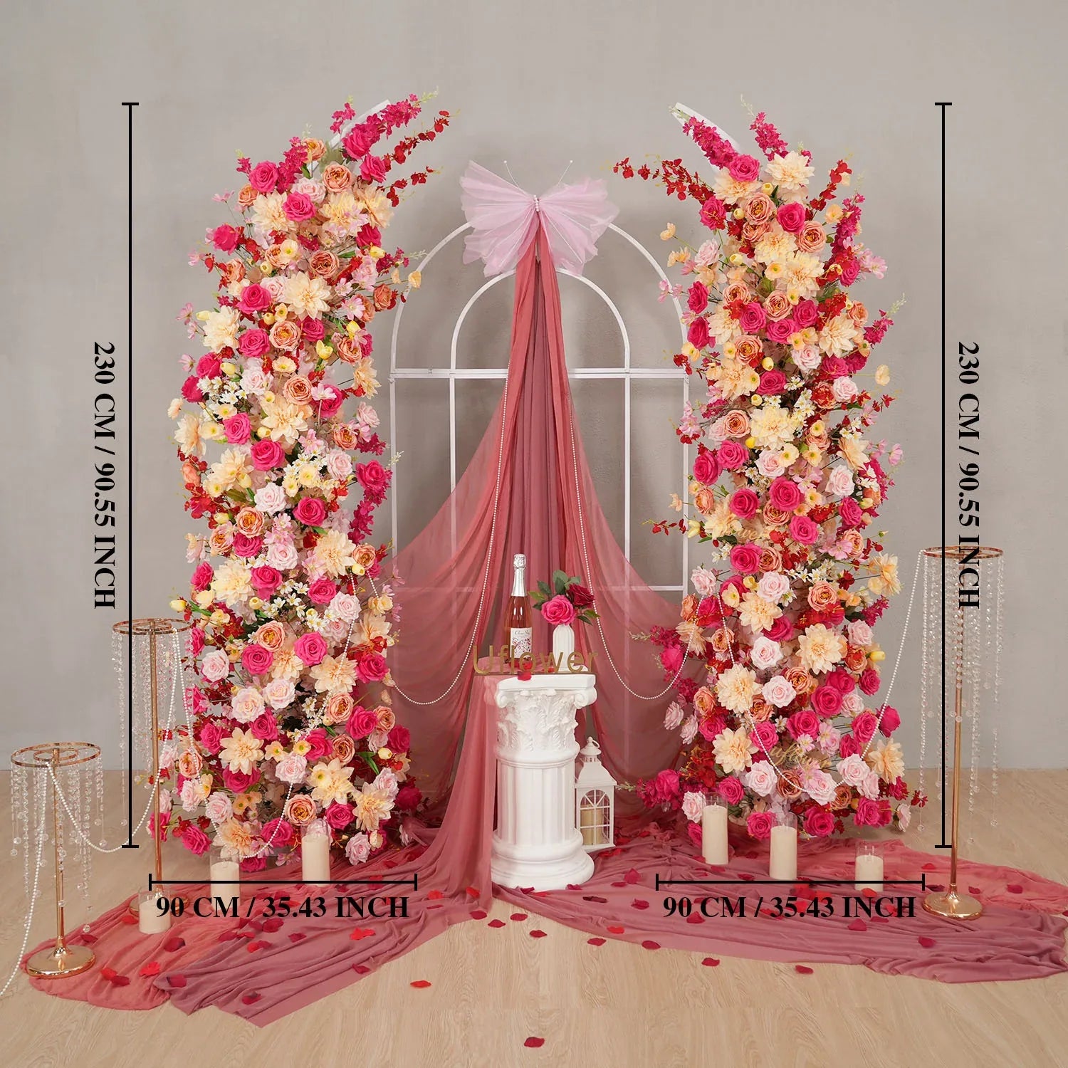 Uflower Champagne Pink Flower Horn Arch Wedding Party Birthday Backdrop Decor SET80176-02 - Uflower