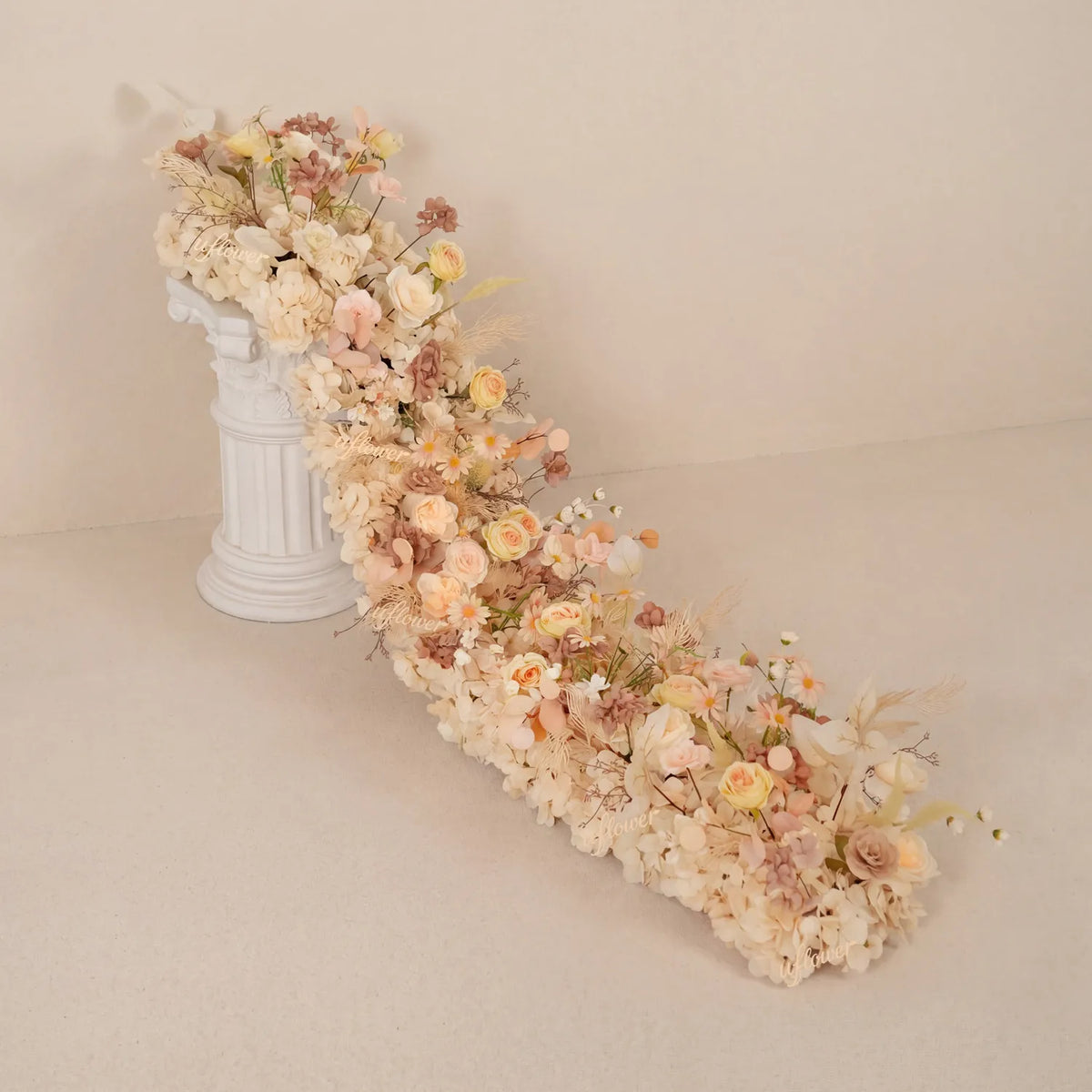Uflower Champagne Floral Row Wedding & Party Table Runner Decor MC80313-01