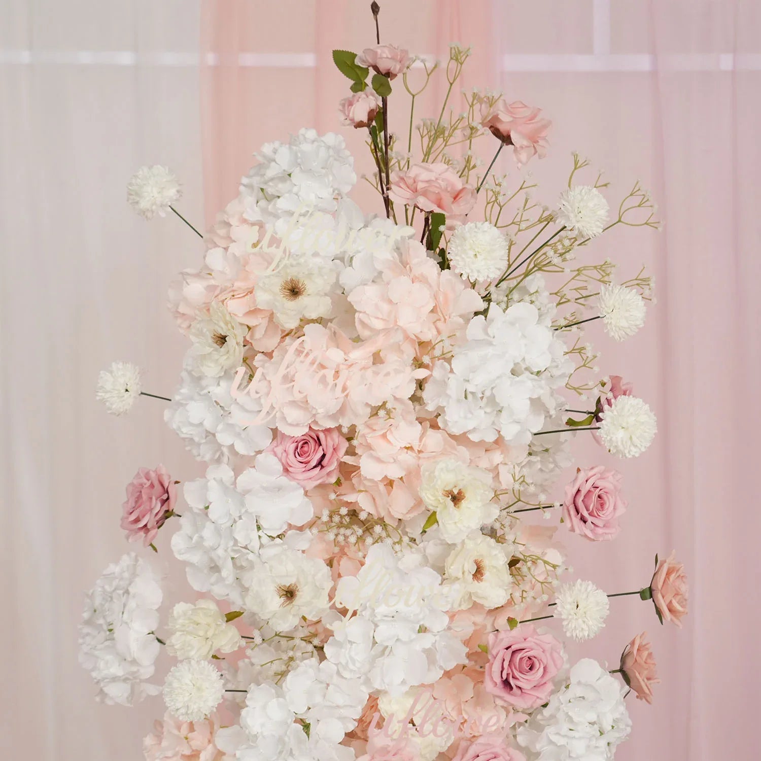 Uflower Artificial Pink White Flower Row Wedding KT Backdrop Decor MC80144-01 - Uflower