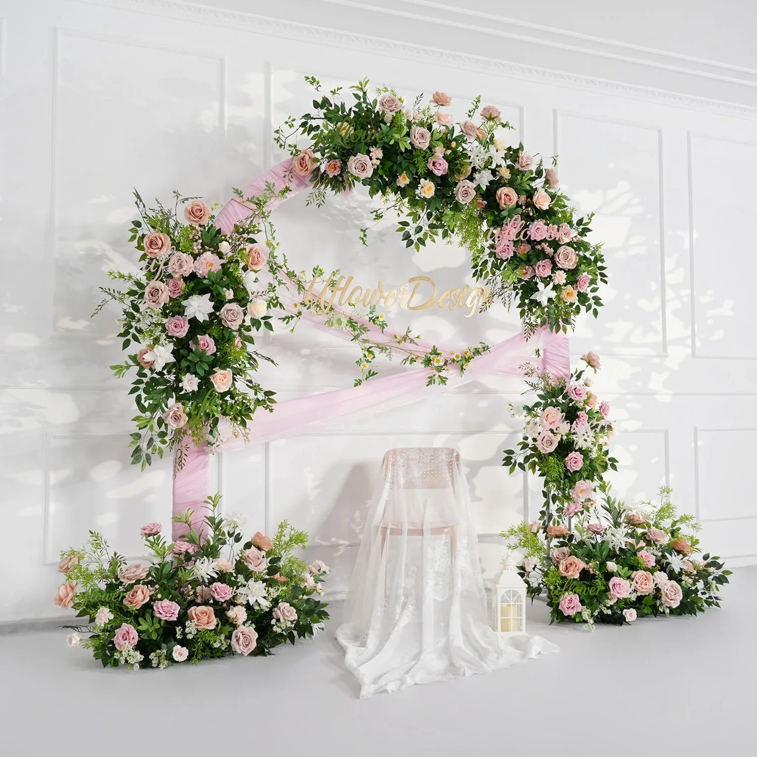 Uflower Pink Rose Green Leaf Hang Flower Floor Floral Wedding Party Event Props SET80148 - Uflower