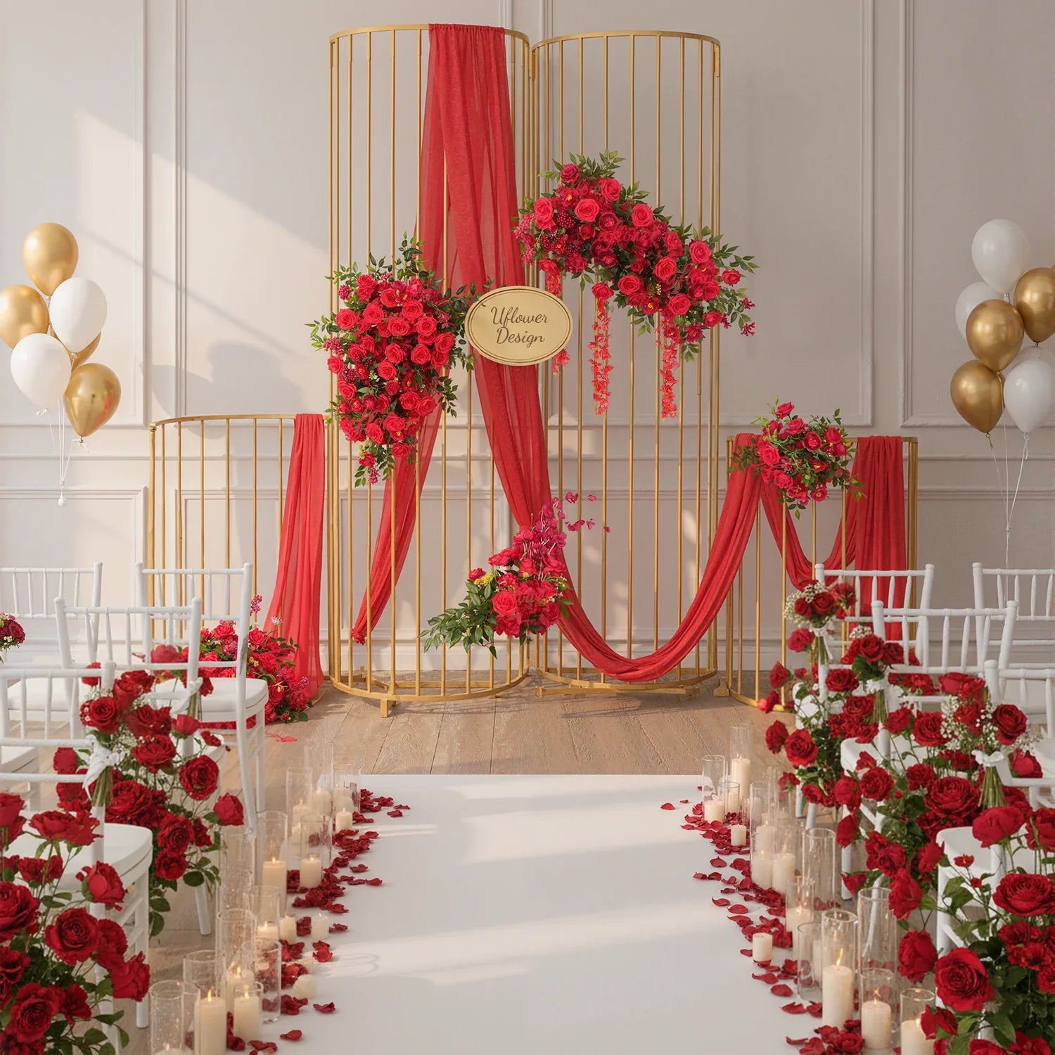 Uflower Artificial Red Wedding KT Backdrop Flower Decor SET80059 - Uflower